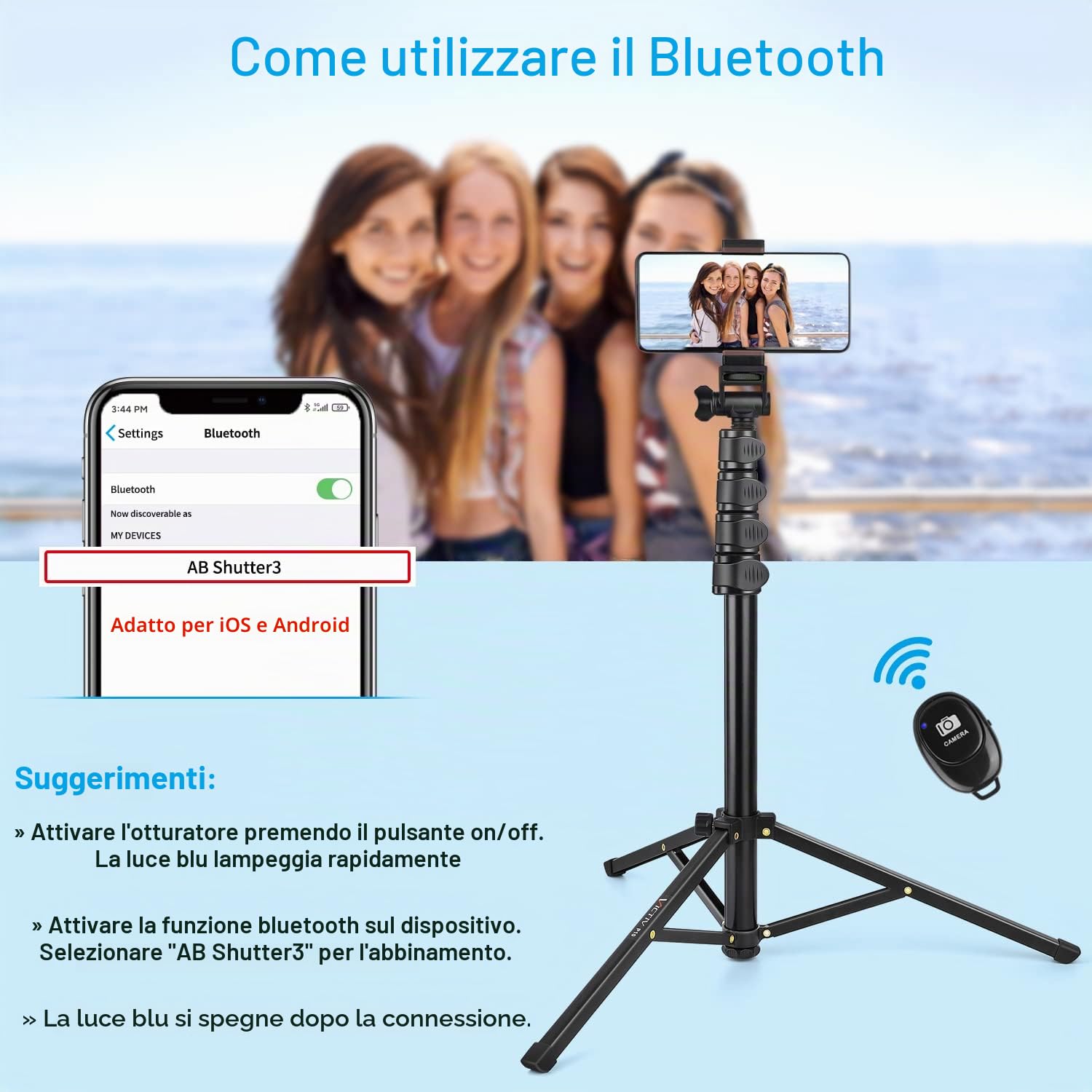 Victiv Treppiede Smartphone in Alluminio 172 cm, Cavalletto per Smartphone con Telecomando e Supporto per Telefono Cellulare, Selfie Stick Treppiede Compatibile con iPhone 17/16/15/14/13/12 Pro Max