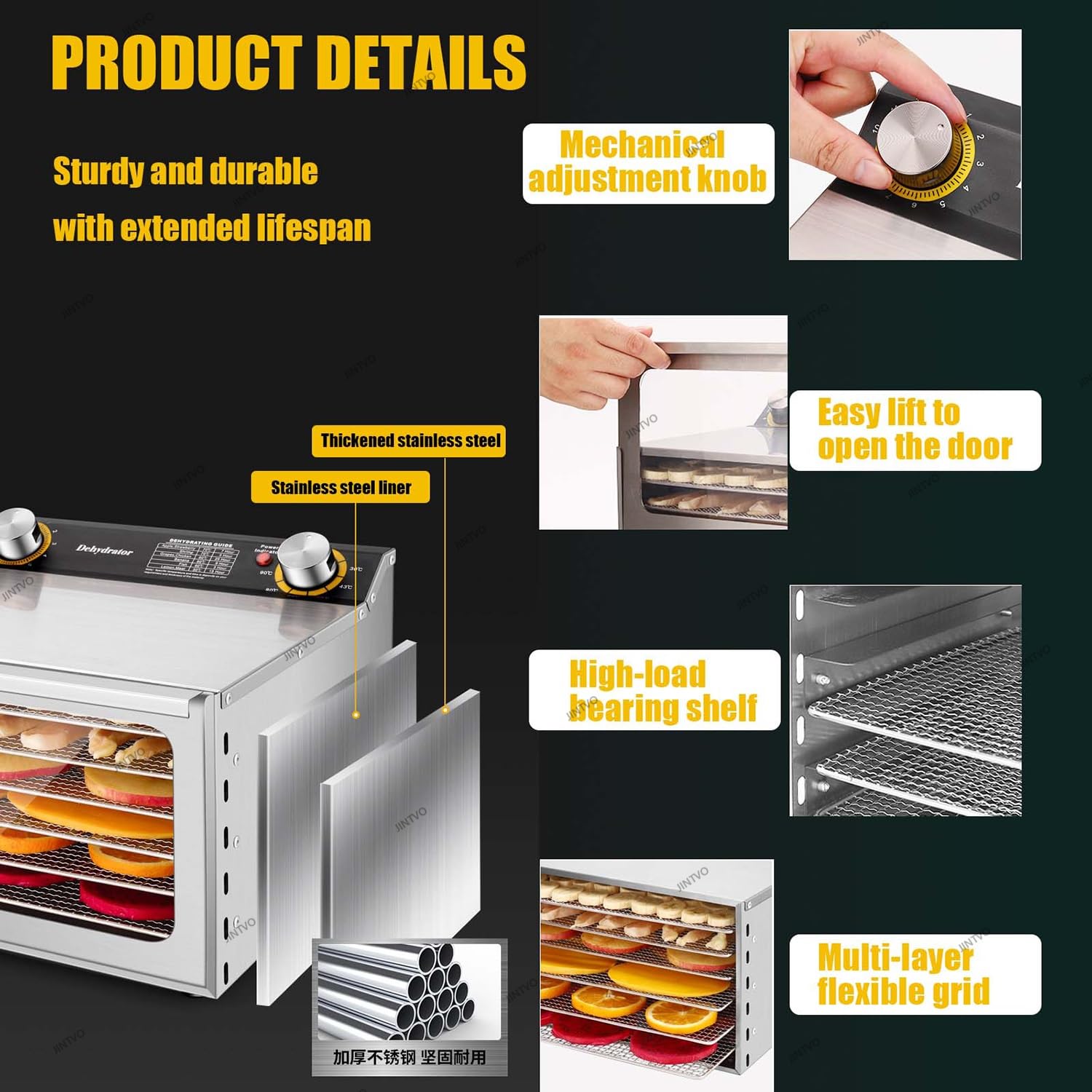 Essiccatore Per Carne Secca, Essiccatore Per Frutta, Design Multi-Vassoio In Acciaio Inox Con Controllo Del Timer E Temperatura Regolabile, Per Carne Essiccata, Frutta(6 layer)