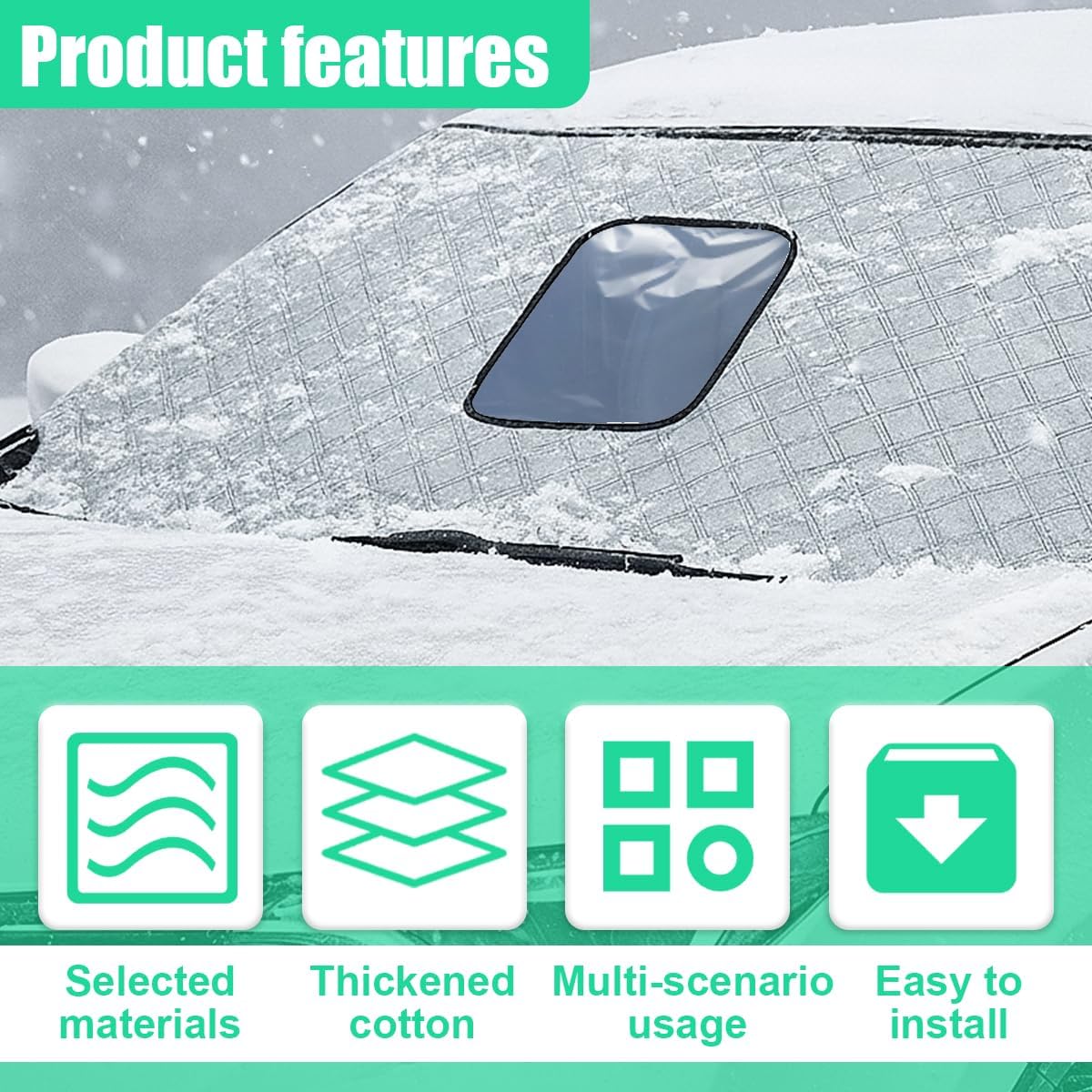 Car Windshield Cover for Ice and Snow, 72.83"×38.58" Weatherproof Car Window Protector with Elastic Straps, Universal Automotive Frost Guard Accessories for Cars/SUVs/Trucks (Silver)