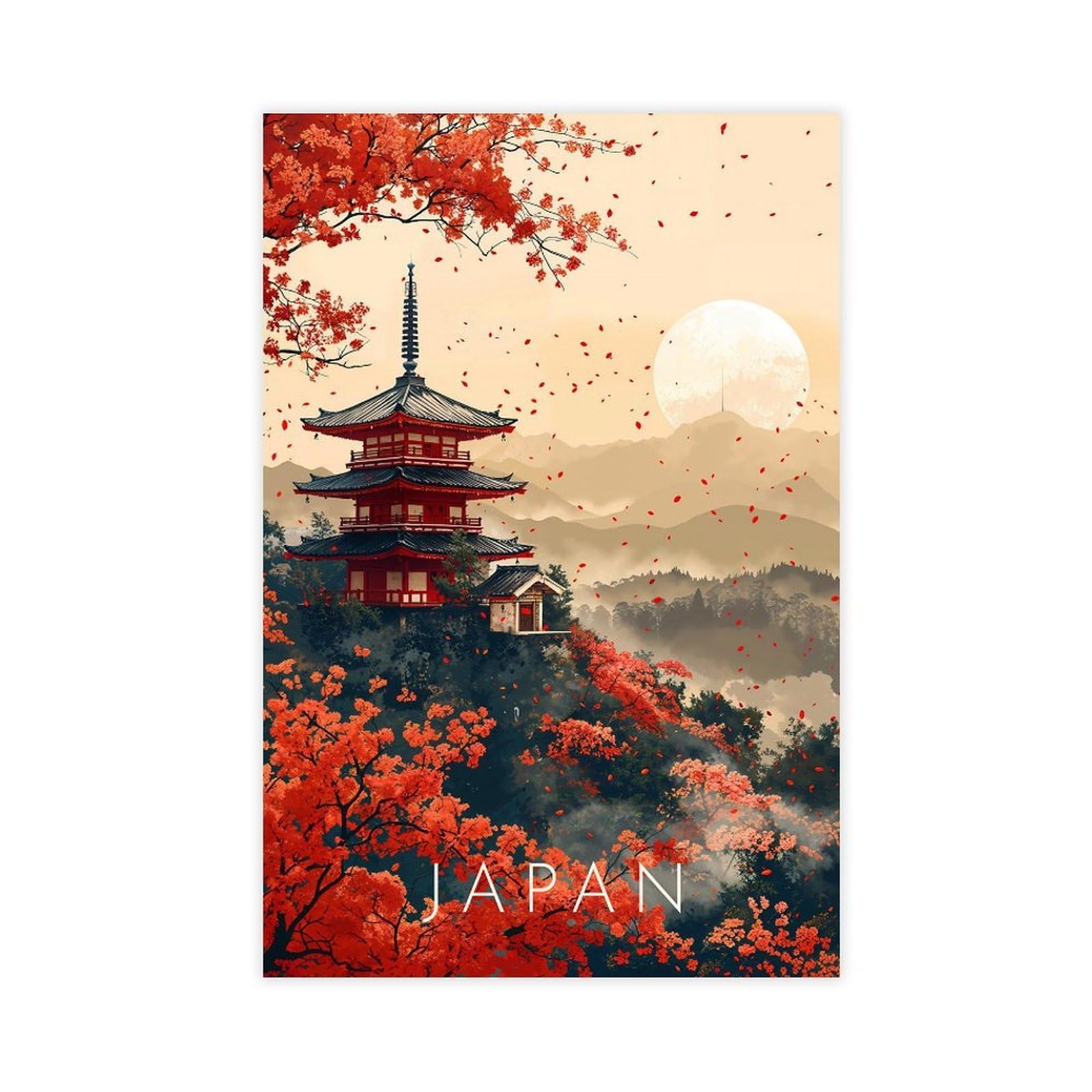 Qnvjqkdsi Unframe Kyoto Japan Travel Pagoda & Cherry Blossoms Canvas Poster Bedroom Decor Landscape Office Room Decor Gift 24" L X 36" W