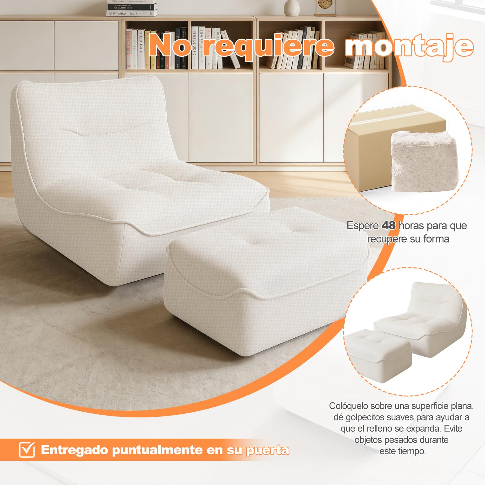 Sofá Puf, Grandes Tumbonas Puf con Otomana para Adultos y Niños Cómodo Sofá de Suelo con Relleno de Espuma Viscoelástica para el Dormitorio y el Salón