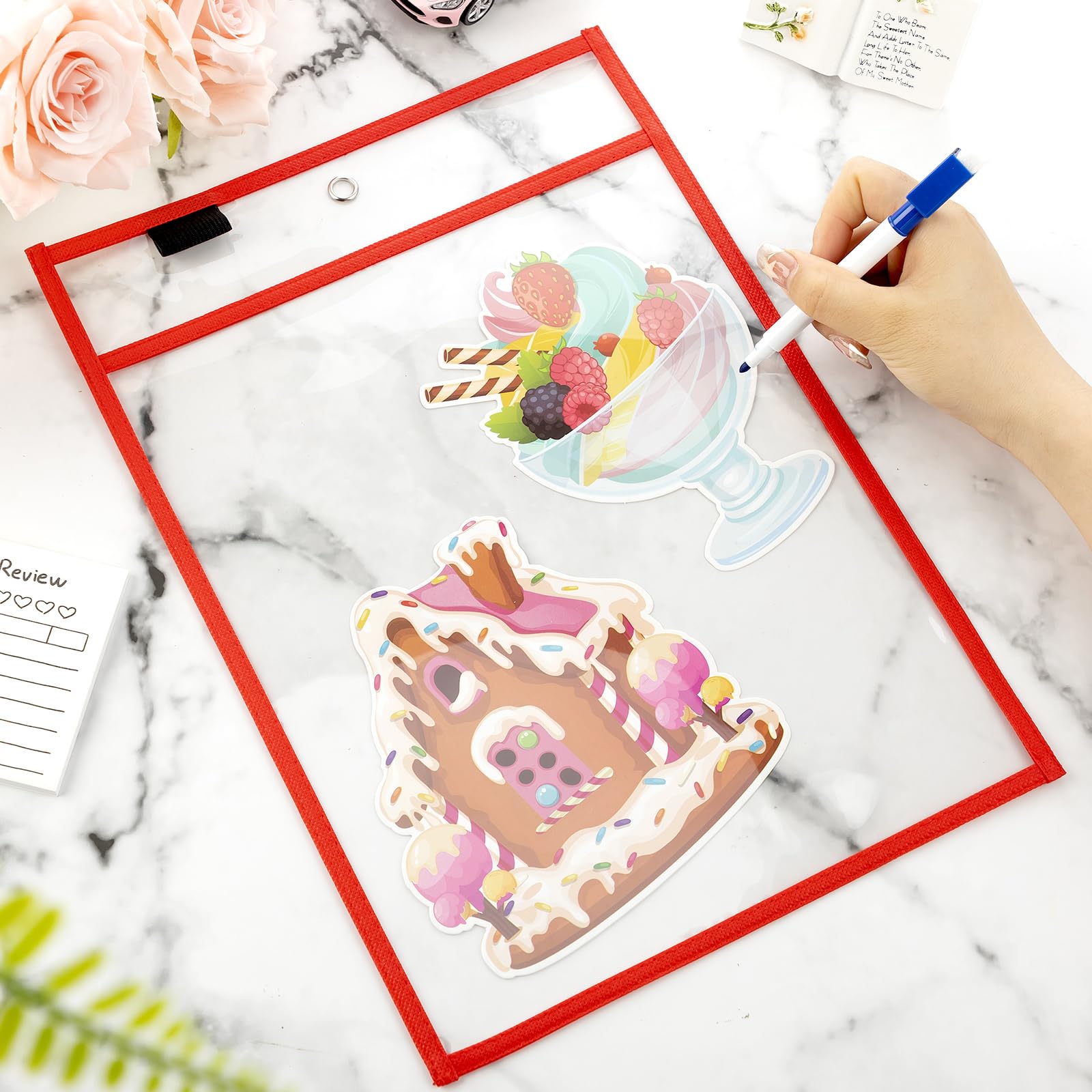 Seajan 120 fundas de plástico transparentes de borrado en seco para papel de 35,5 x 25,4 cm, reutilizables, soporte de trabajo, soportes para boletos, organizador de pedidos, suministros para