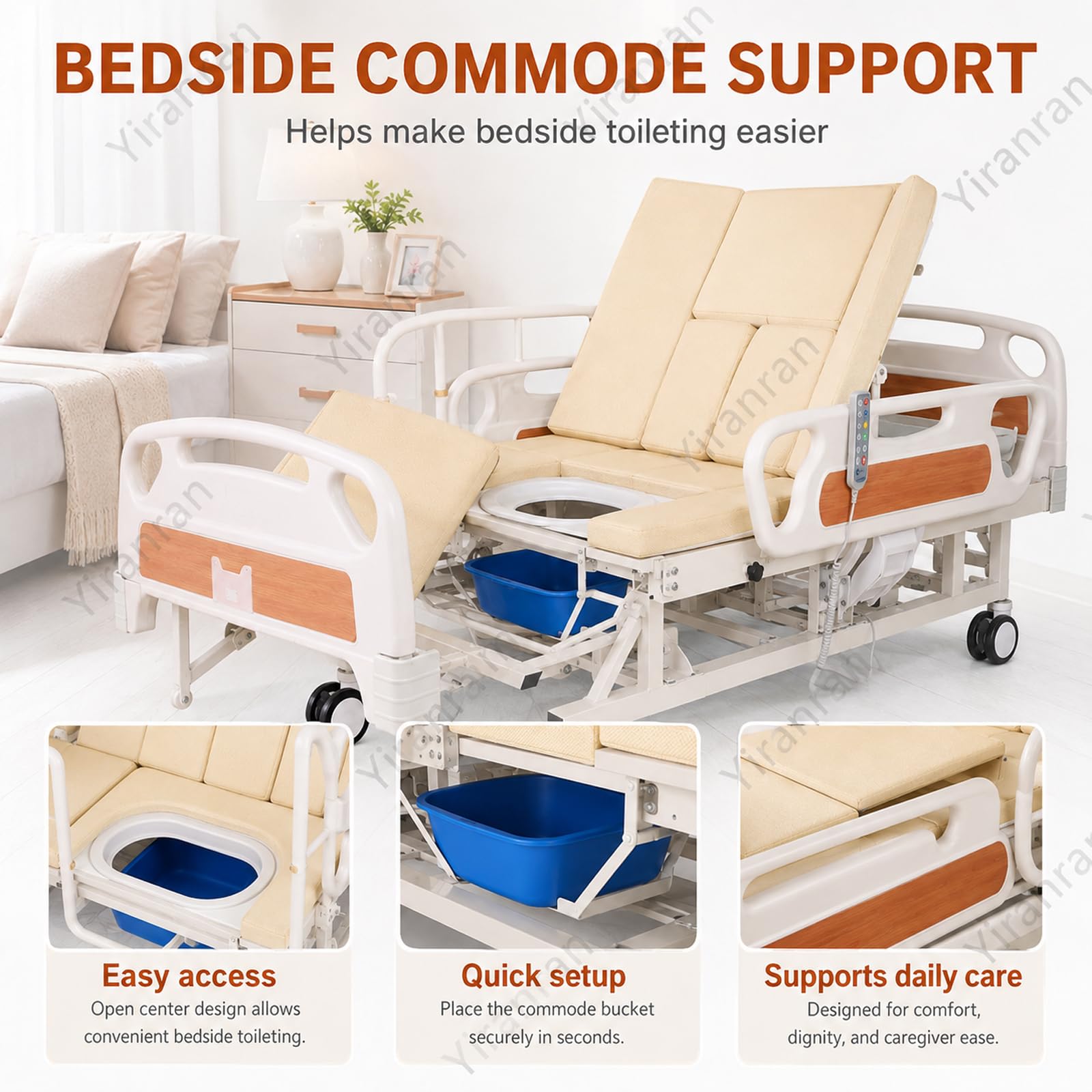 Letto Medico Completamente Elettrico Per Uso Domestico, Letto Ospedaliero Elettrico Con Sollevamento, Telecomando, Funzione Di Rotazione Laterale Temporizzata, Sedia Comoda, Sponde Laterali,