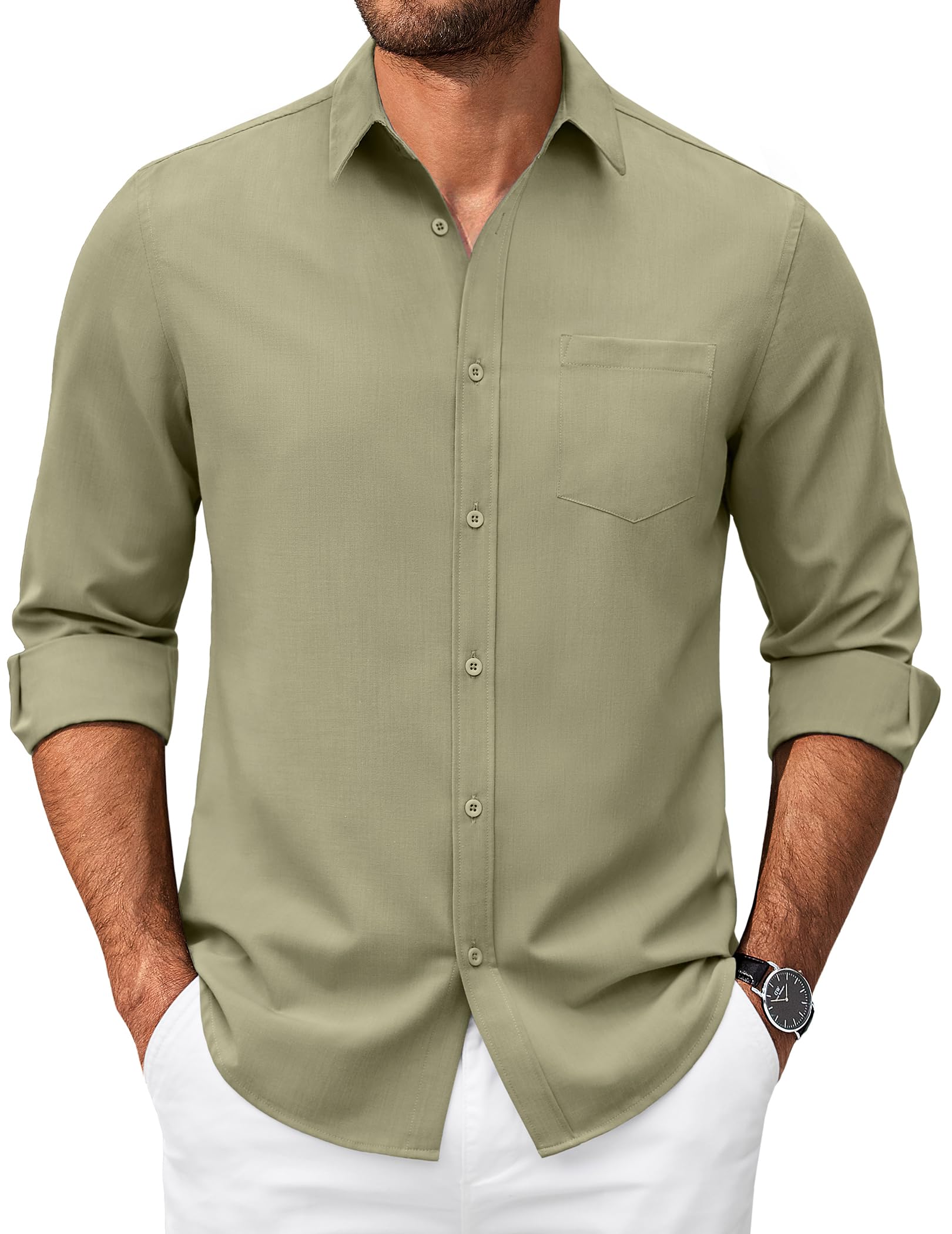 COOFANDY Herren Hemd Langarm Business Freizeithemd Regular Fit Stretch Oxford Hemden mit Brusttasche Oberhemd
