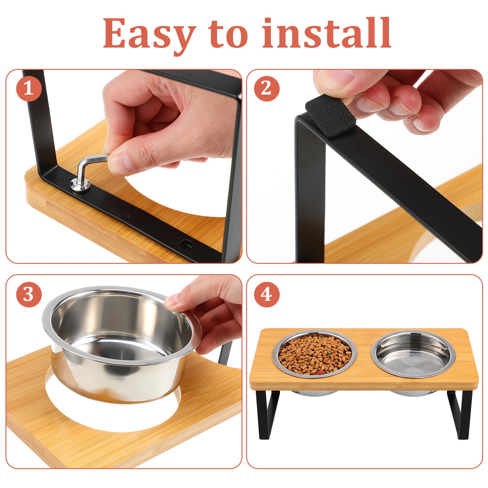Veemoon Cuencos Elevados para Gatos con Soporte Antideslizante, Doble Cuenco de Acero Inoxidable para Comida y Agua, Tamaño Mediano, Estación de Alimentación Cómoda para Gatos y Perros