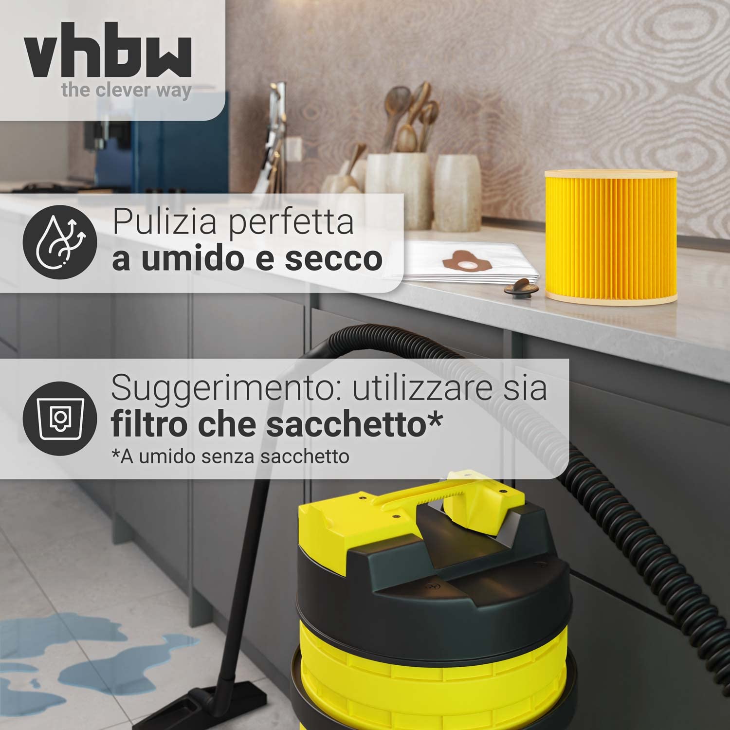 vhbw 1x filtro a pieghe piatte compatibile con Powerplus POW X 323, Baier BSS 306 L, Rowenta RU5053, EH/J601415R aspirapolvere - giallo