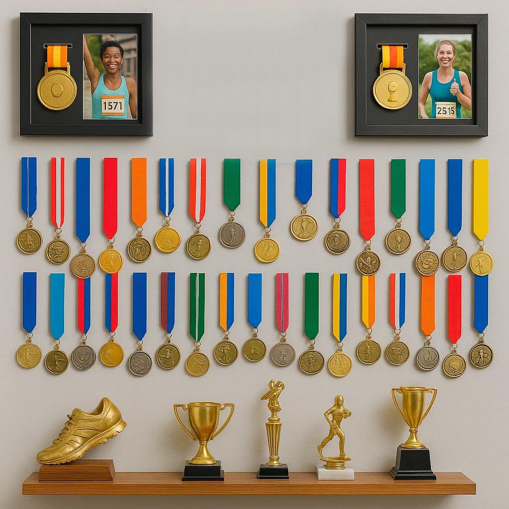 Medal Display Frame Shadow Box with Inspiring Packaging Phrase for Athletes & Kids Achievements - Wooden Case for Sports Awards, Medals & Photos