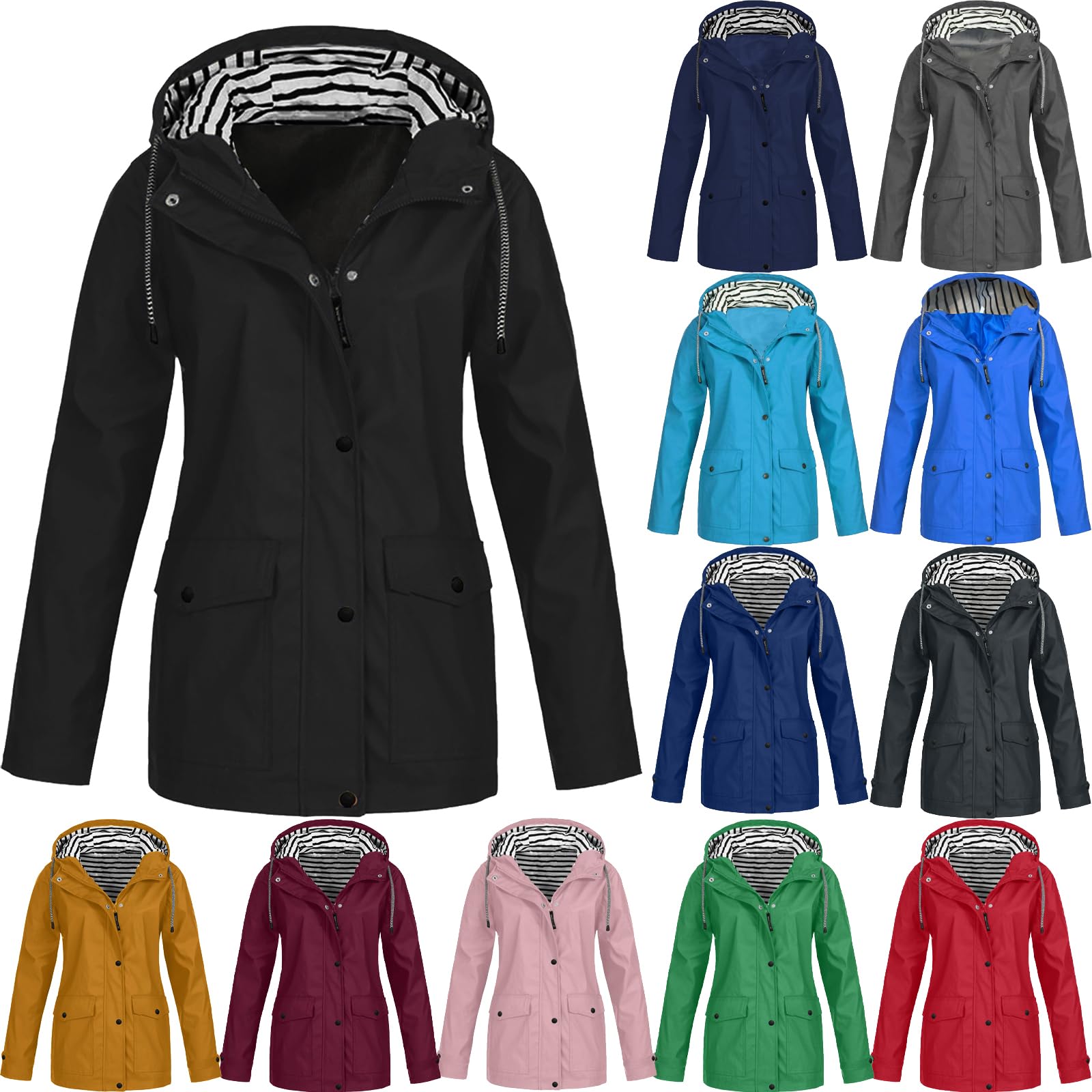 farteyWomens Rain Coat Waterproof Active Outdoor Rain Jacket Lightweight Zip Up Summer Fall Raincoat Windbreaker With Hood