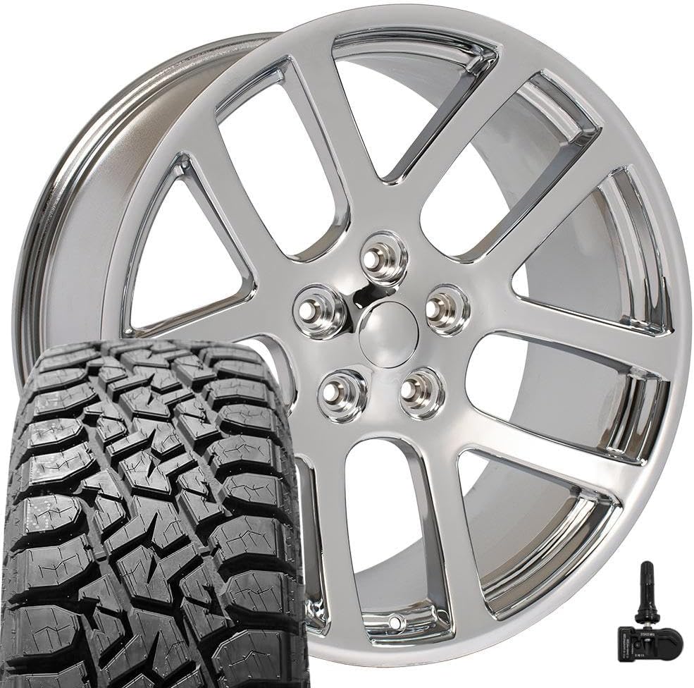 OE Wheels DG51 22 Inch Rims and Tires Fit Ram SRT Style 5x139.7 22x10 Chrome - Hollander 2223 - TS-57 RT 33x12.50/22 (Set of 4)