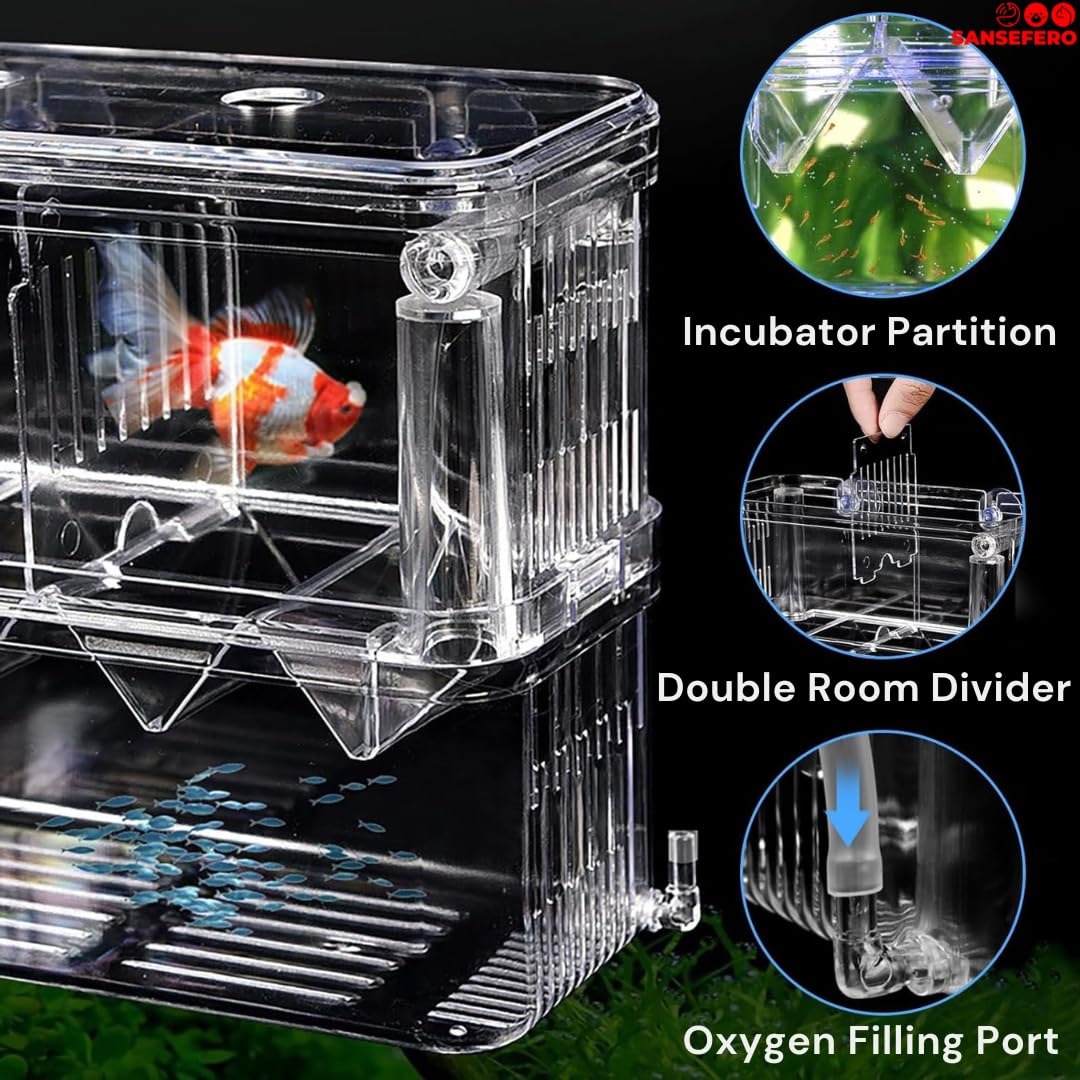 Sansefero Double Deck Isolation Breeding Box for Aquarium Self Floating Multifunctional Isolation Acrylic Hatchery Incubator with Low Deck Seperating Small Fish (M) 1