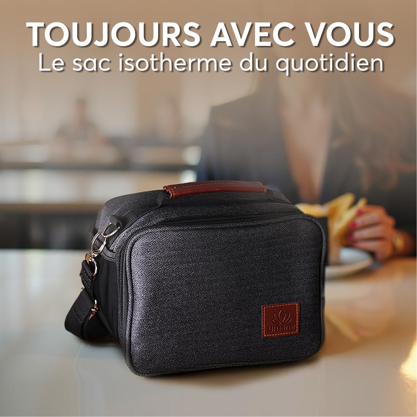 Umami Sac Isotherme Repas Femme/Homme 4L, L'élégance et la fraîcheur au Quotidien avec Notre Lunch Box Isotherme, idéale pour Le Bureau, sur Le Pouce, Petite Glacière Souple, Noir Uni