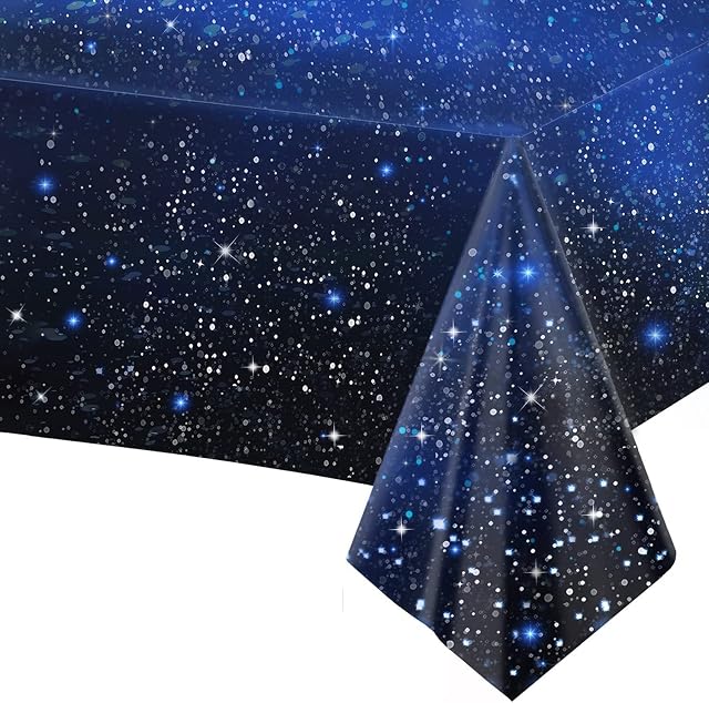 mciskin i-QiQi Space Tablecloth Starry Night Tablecloth Decorations,Galaxy Table Cover Outer Space Stars Theme Party Supplies for Birthday Party Decorations, 54 x 108 Inch (1 Pcs)
