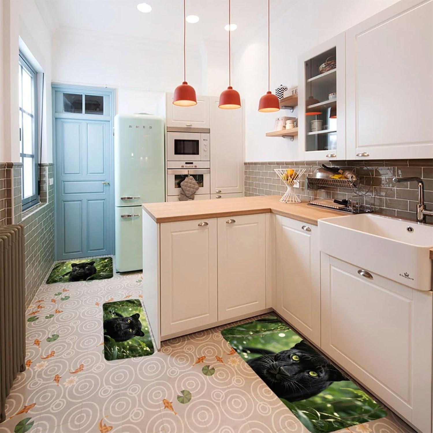 Panther Jungle Kitchen Mats for Floor 3 Pcs Kitchen Rugs