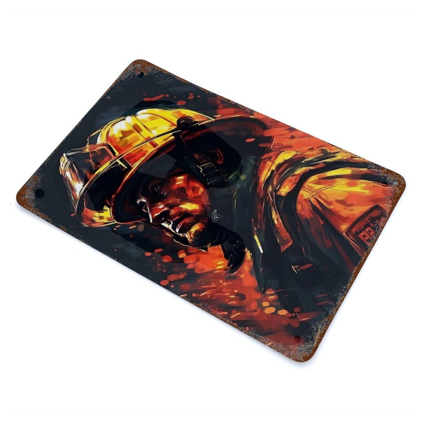 Firefighter Drawn Decorative Tin Sign 11.8"x7.9", Ideal for Cafe, Home Bar And Lounge Decor