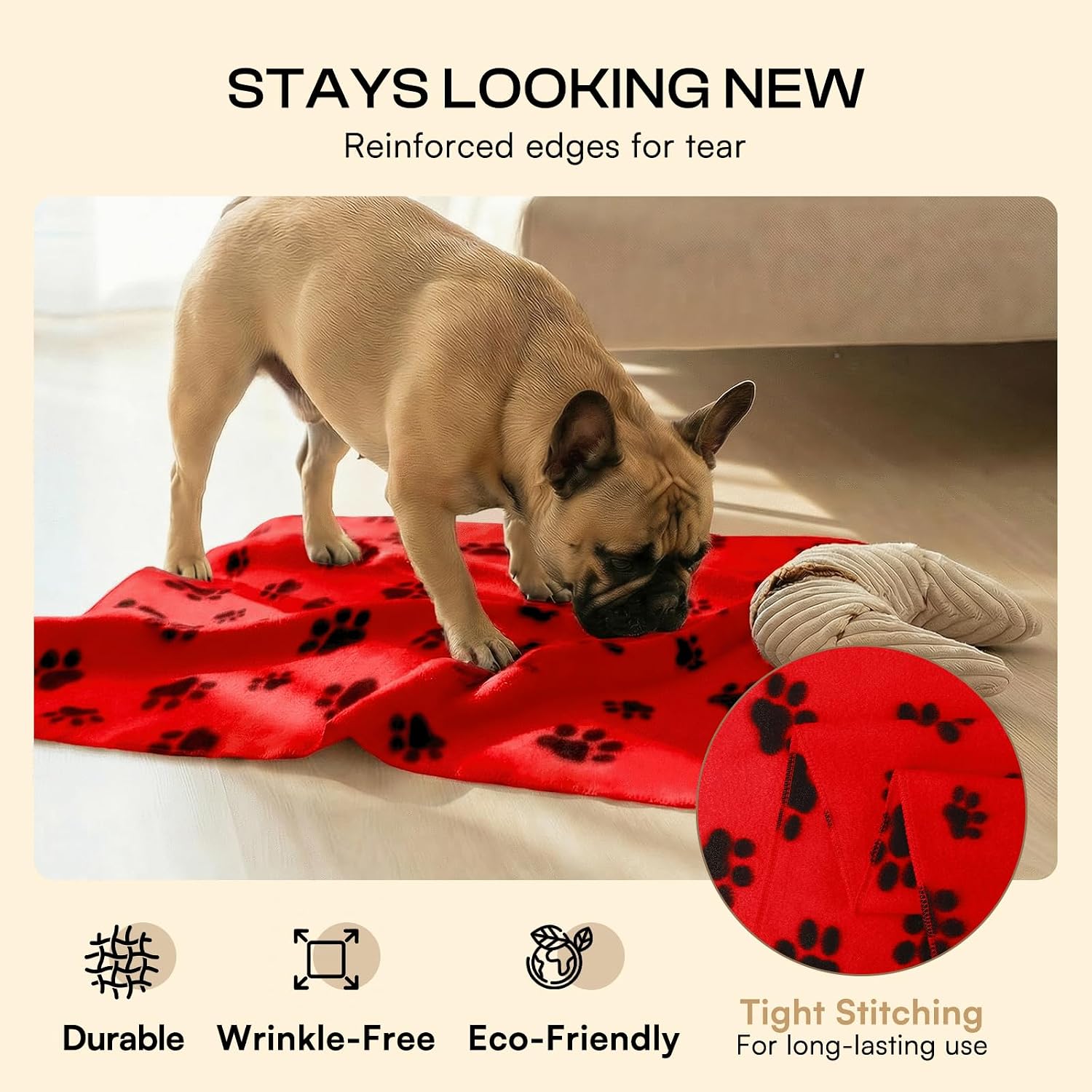 LINENLUX Cute Dog Blanket for Small Medium Dogs 6-Pack Soft Stretchy Fleece Blankets for Pet Cat Puppy Warm Wrinkle-Resistant Throw for Couch Bed Outdoor Red 40x31 inch (Pack of 6)