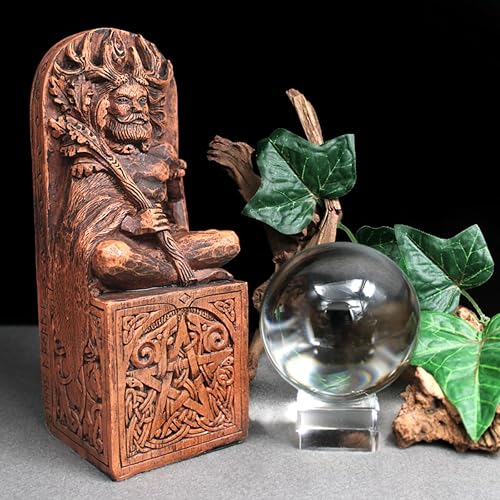 Miniatura 9 de Dryad Design Estatua de Cernunnos - Estatua de Dios con cuernos Wiccan de 8 pulgadas - Decoración de altar pagano para el hogar con acabado de madera