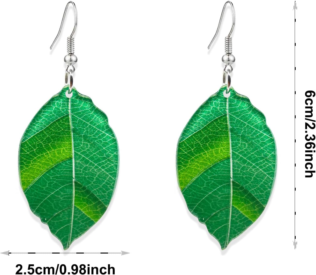 KaFu Lightweight Handmade Acrylic Leaf Earrings Unique Nature Green Plant Earrings Resin Statement Green Leaf Dangle Drop Earrings for Women Girls Jewelry Gifts - Image 2