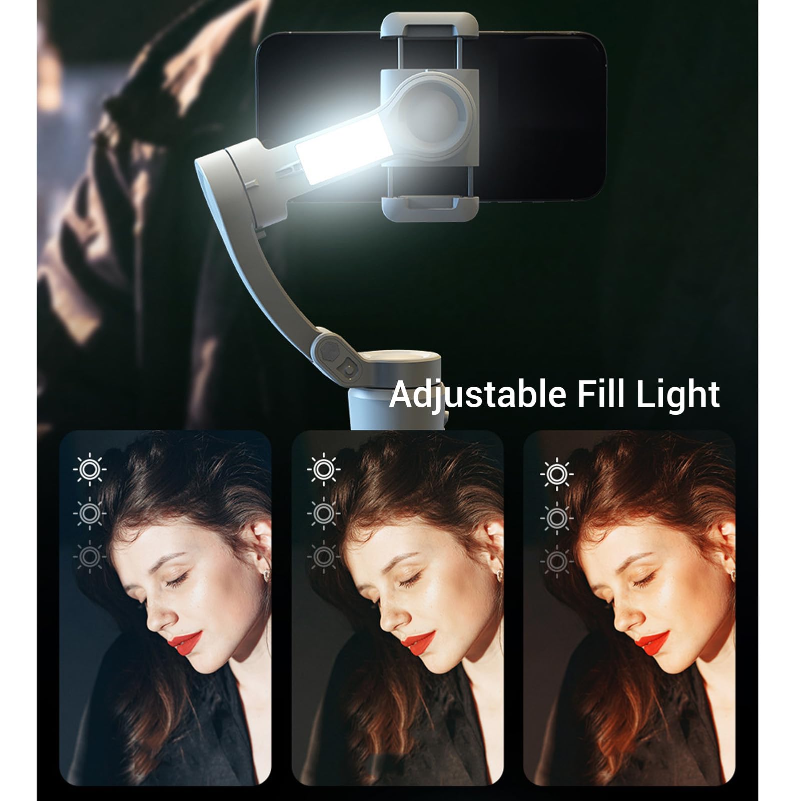 Estabilización Avanzada de 3 Ejes Estabilizador de Vlogging Trípode Incorporado Luz de Relleno Bluetooth Selfie Stick Seguimiento de Objetos Faciales Antivibración 3600 MAh