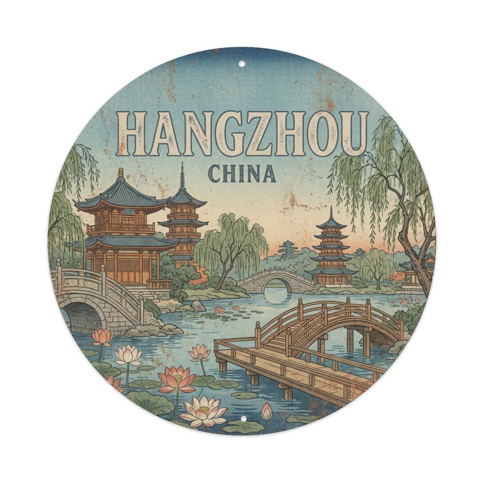 Retro China Travel Hangzhou Metal Tin Sign