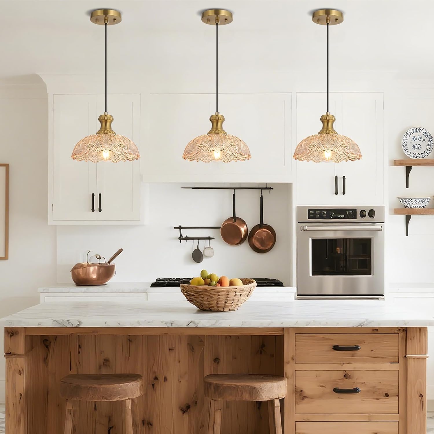 Island Pendant Lights for Kitchen, Clear Glass Pendant Light Fixtures, Modern Farmhouse Hanging Pendant Lights for Kitchen Island Sink Dining Room Bedroom Cafe bar, E26 Base (Amber, 1 Pcs)