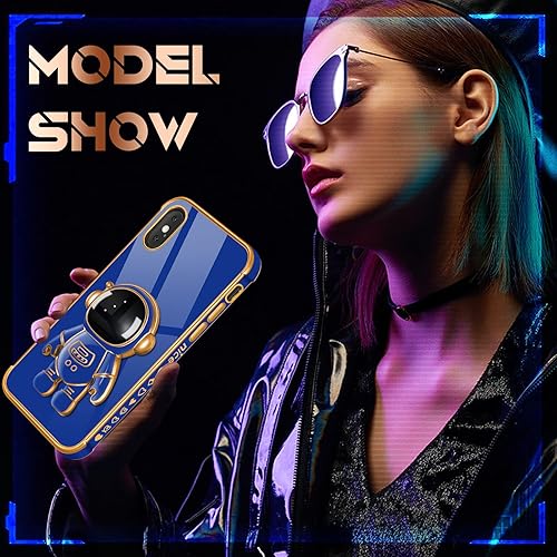 Miniatura 6 de Coralogo Funda para iPhone X/iPhone Xs de astronauta linda para mujeres y niñas, diseño femenino único azul real con soporte oculto de astronauta,
