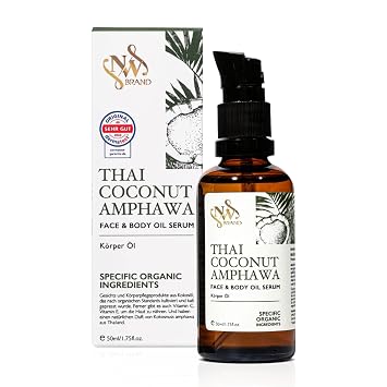 Organic Coconut Face & Body Oil Serum with Vitamin E & C, Lightweight Body Oil for Dry Skin, Non-Greasy Glow Oil, Fast Absorbing for Face, Body & Massage, 50 ml