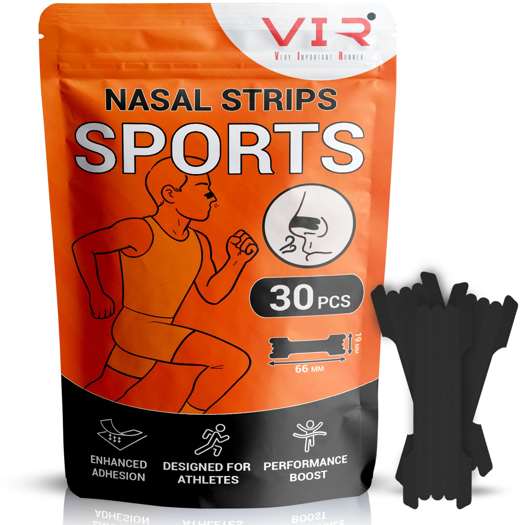 30 Sport-Nasenpflaster Schwarz 66 x 19 mm, Nasenstrips für besseres Atmen