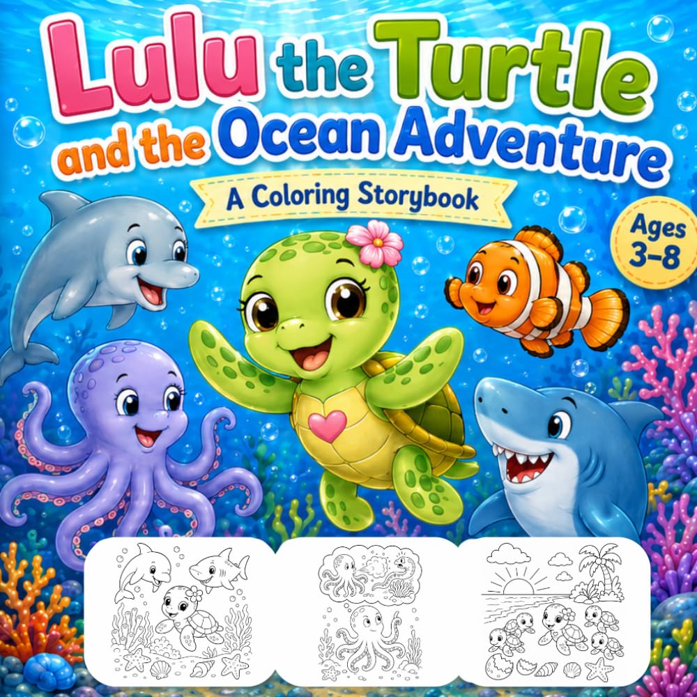 Lulu the Turtle and the Ocean Adventure: A Coloring Storybook for Kids About Friendship, Courage, and Helping Others