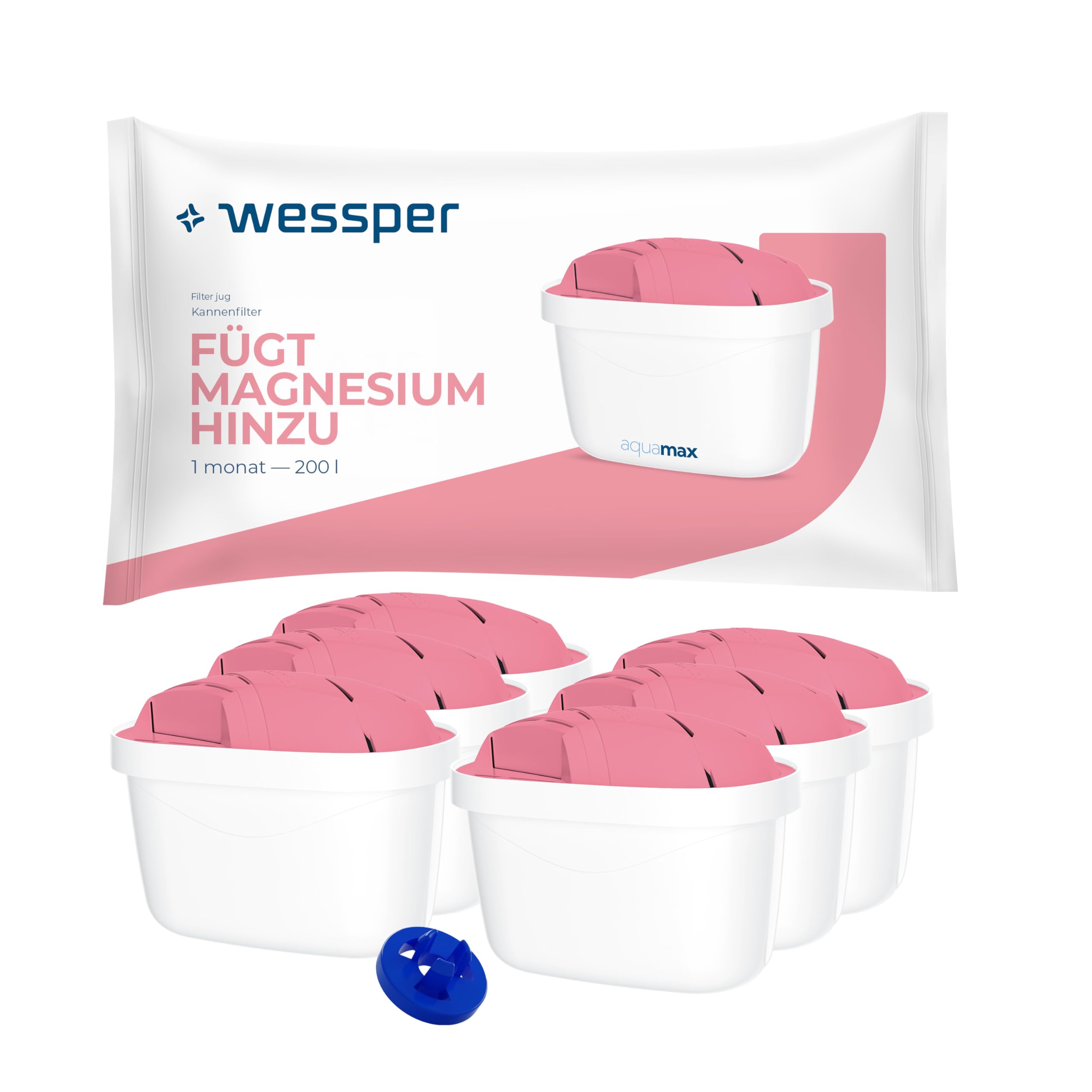Wessper Magnesium filter, Zusätzlichen PIN für Brita Kanne - 6 Stück | Magnesium Wasserfilter kartusche, Aktivkohle, kompatibel mit Dafi, BWT Aquaphor zusätzlichen pin kompatibel mit Brita Kanne