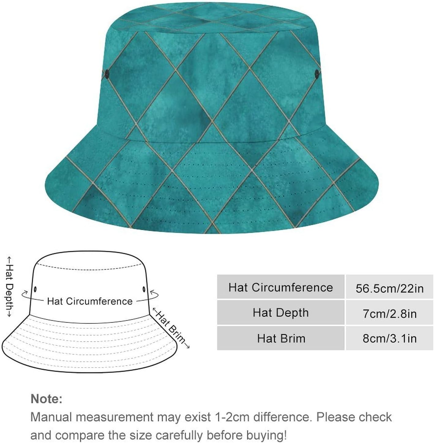 Watercolor Argyle Abstract Geometric PlaidBucket Hat for Women Men Novelty Sun Hats Fishermans Cap Outdoor Summer Travel Beach Caps