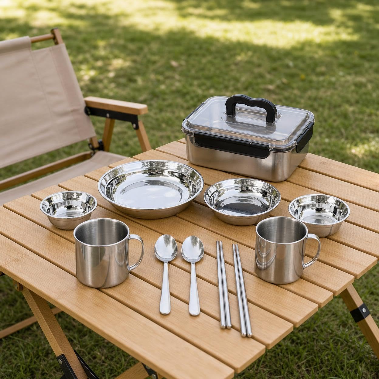 Service table camping inox réutilisable, Métalliques, Set Table Pique-nique, Aventures, Pour