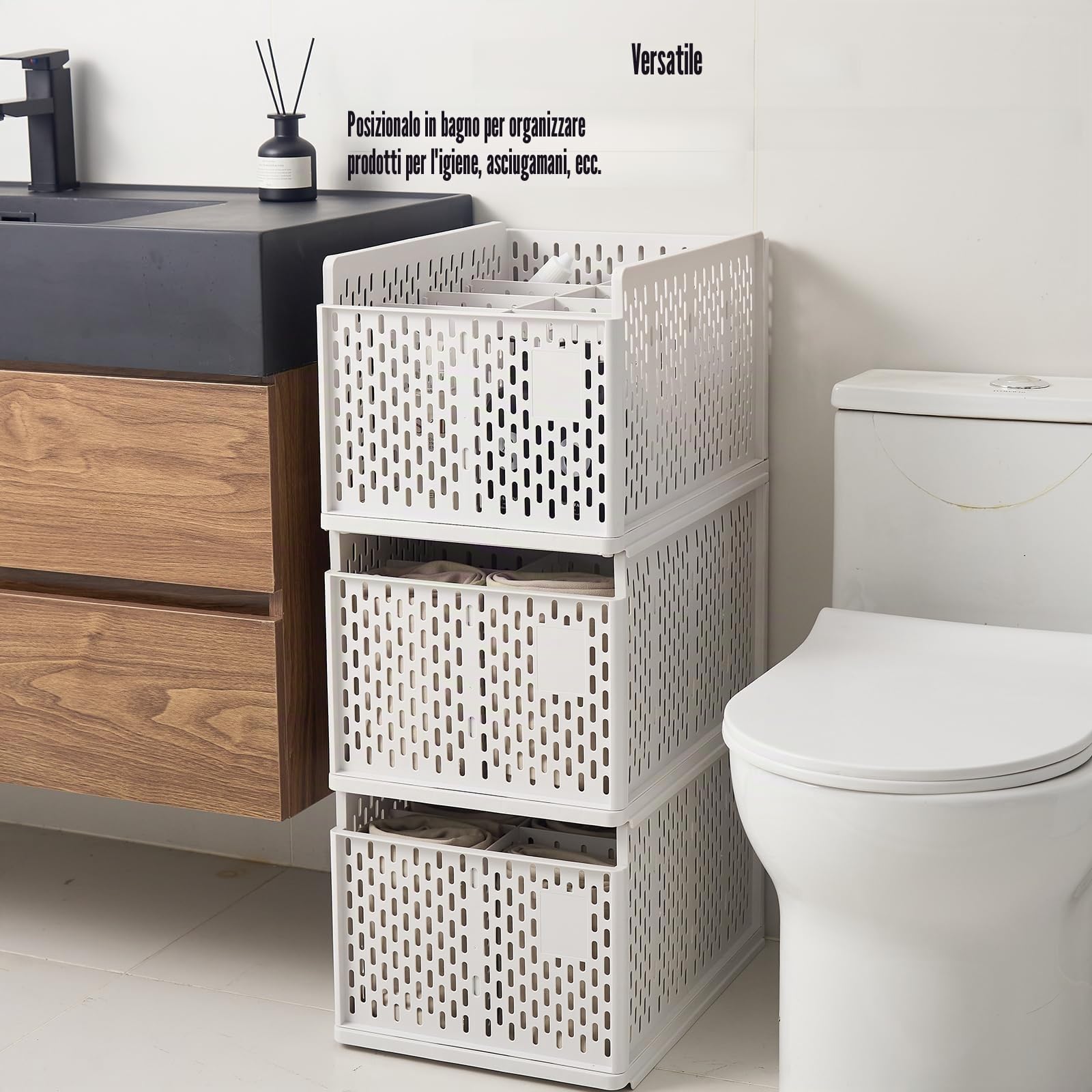 RMAN 2 Pezzi Organizer Armadio per Jeans, Pieghevole Organizer Armadio Interno Impilabile e Robusto Contenitori per Armadio Salvaspazio per Pantaloni, T-shirt, Cravatta, 16 scomparti, Bianco