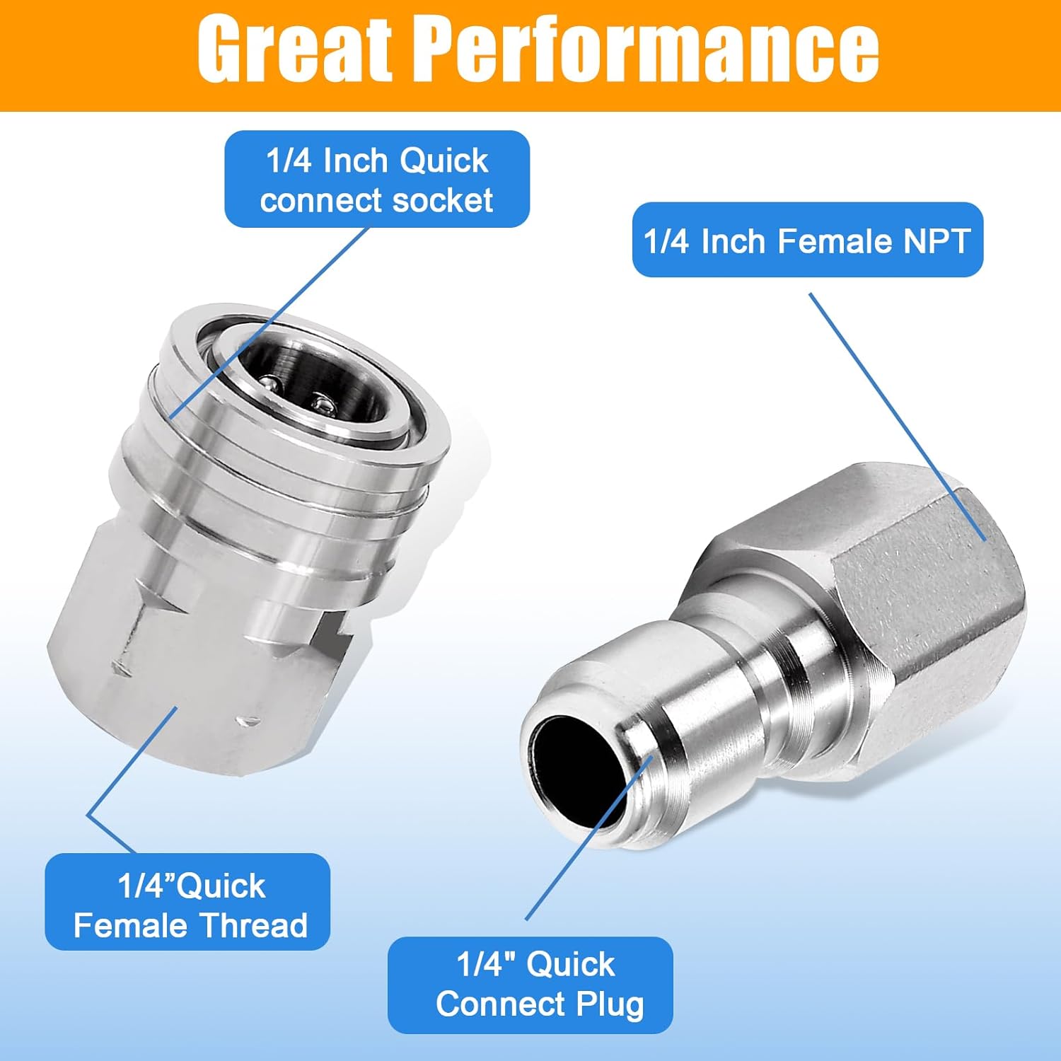 1/4Inch Pressure Washer Quick Connect Fittings,Stainless Steel Pressure Washer couplers for Home and Commercial,Female and Male Thread,Pressure Washer Adapter-5000PSI(8 Pack)