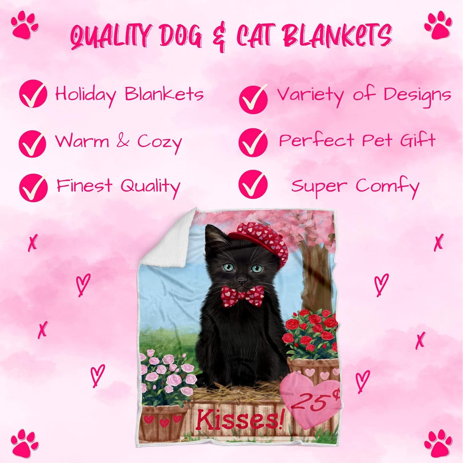 Rosie 25 Cent Kisses Black Cat Blanket - Lightweight Soft Cozy and Durable Bed Blanket - Animal Theme Fuzzy Blanket for Sofa Couch BLNKT60741 (50x60 Woven)