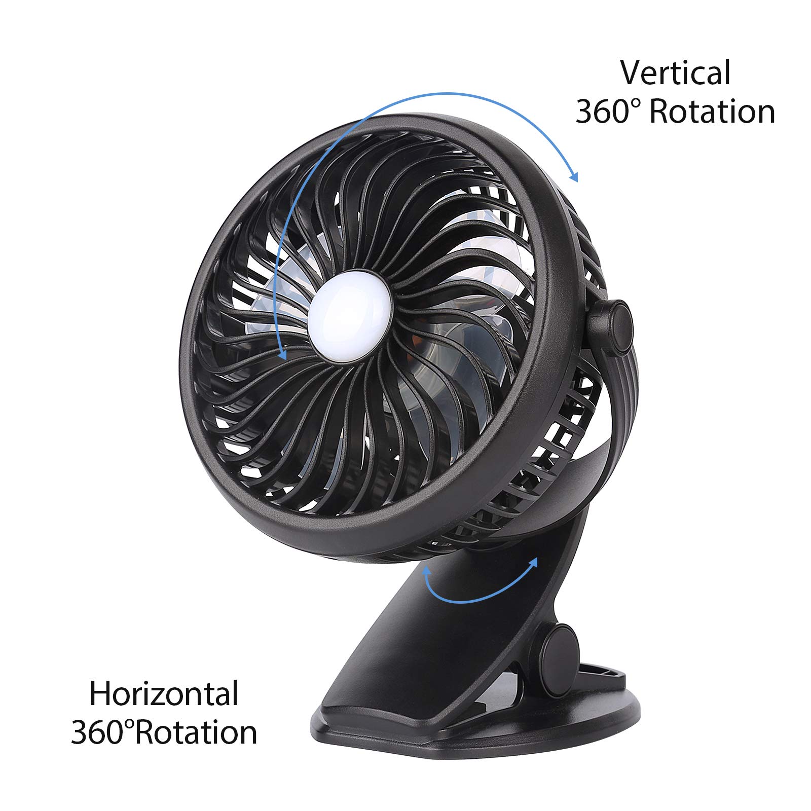 Ventilador recargable de tienda de campaña de 5000 mAh con linterna LED, ventilador USB de 7 pulgadas con batería para campamento, hogar, oficina, RV 9