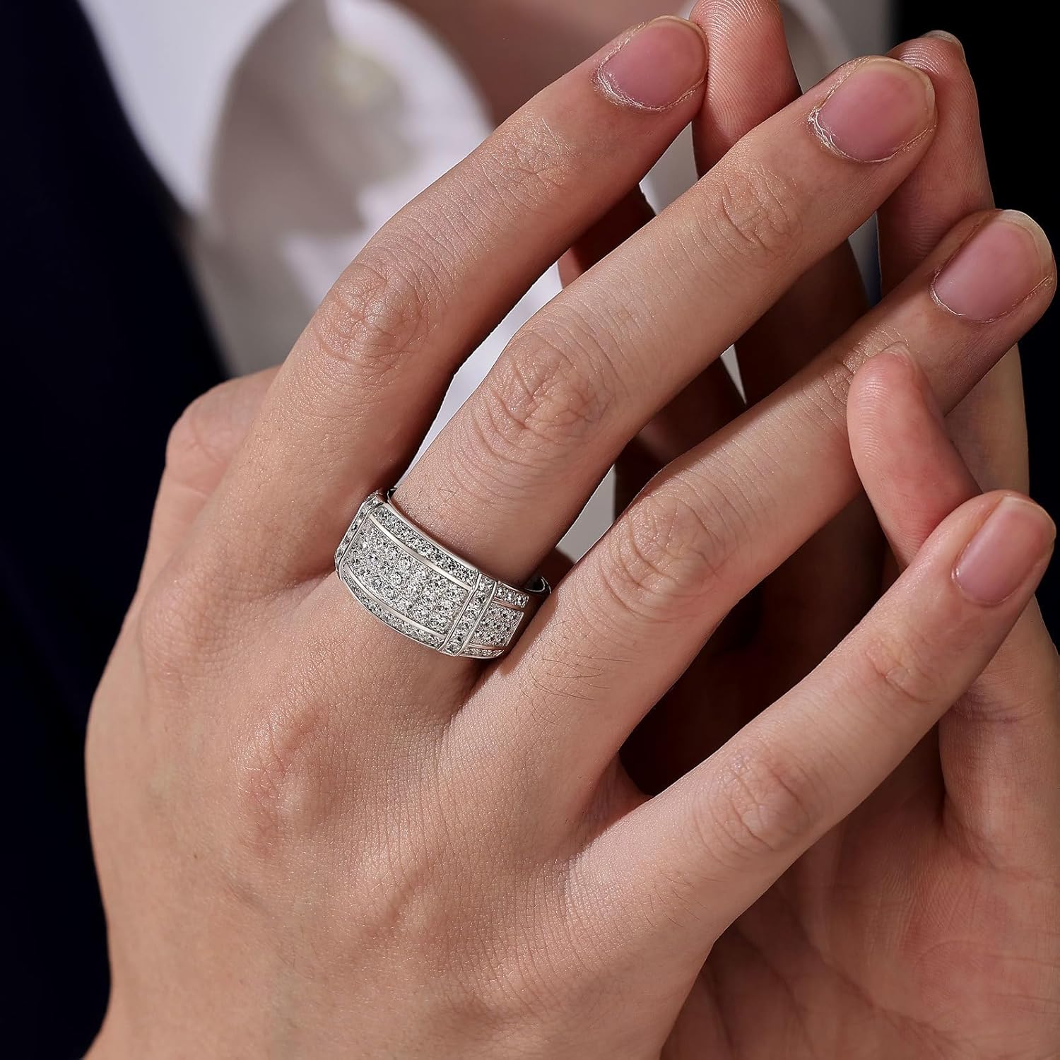 SHELOVES Moissanite Mens Wedding Bands Round Cut D Color VVS1 925 Sterling Silver Promise Wedding Rings Gift for Him Size 8-13 - Image 4