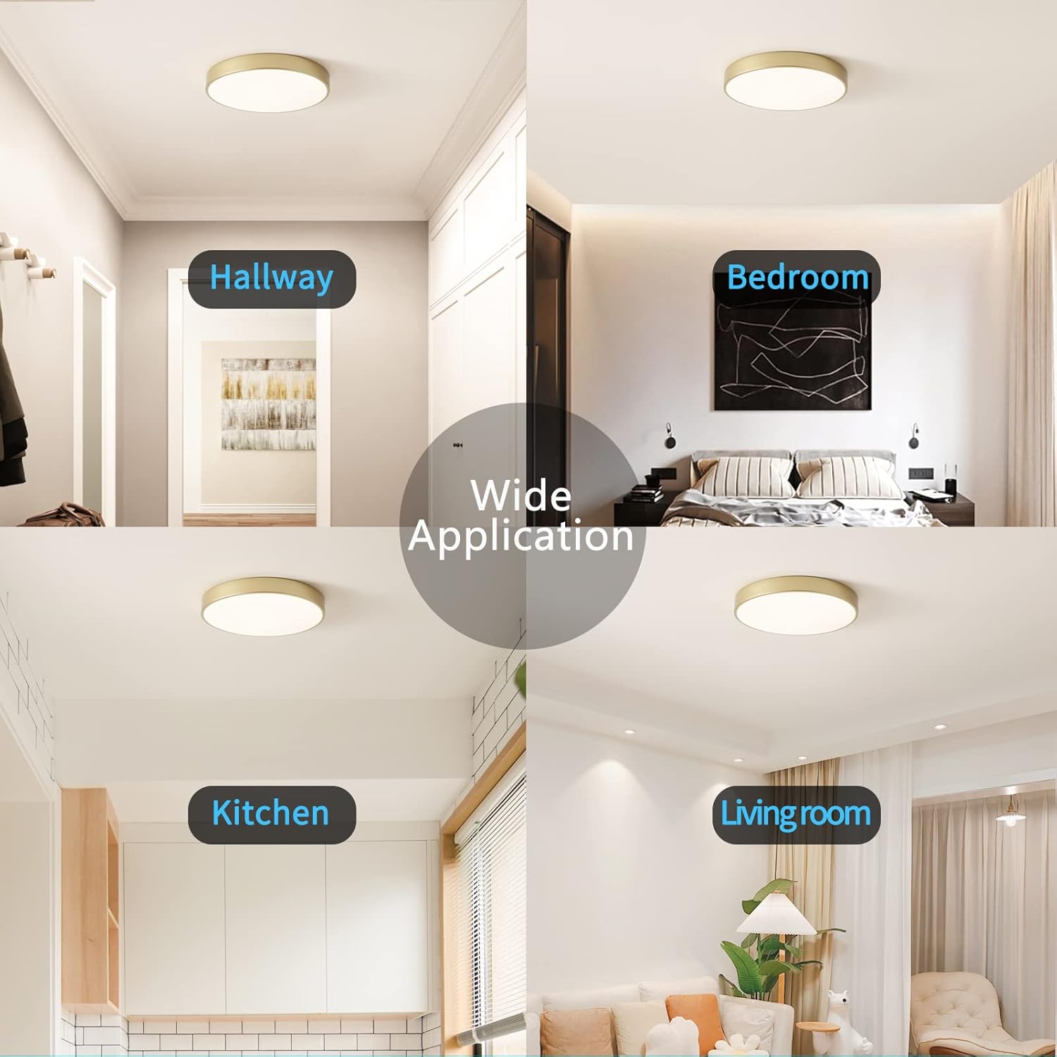 LED Ceiling Light Flush Mount Gold, 24W Kitchen Light Fixture Ceiling Mount Dimmable, 12 inch Close to Ceiling Light Fixture 5CCT for Bedroom, Bathroom, Living Room