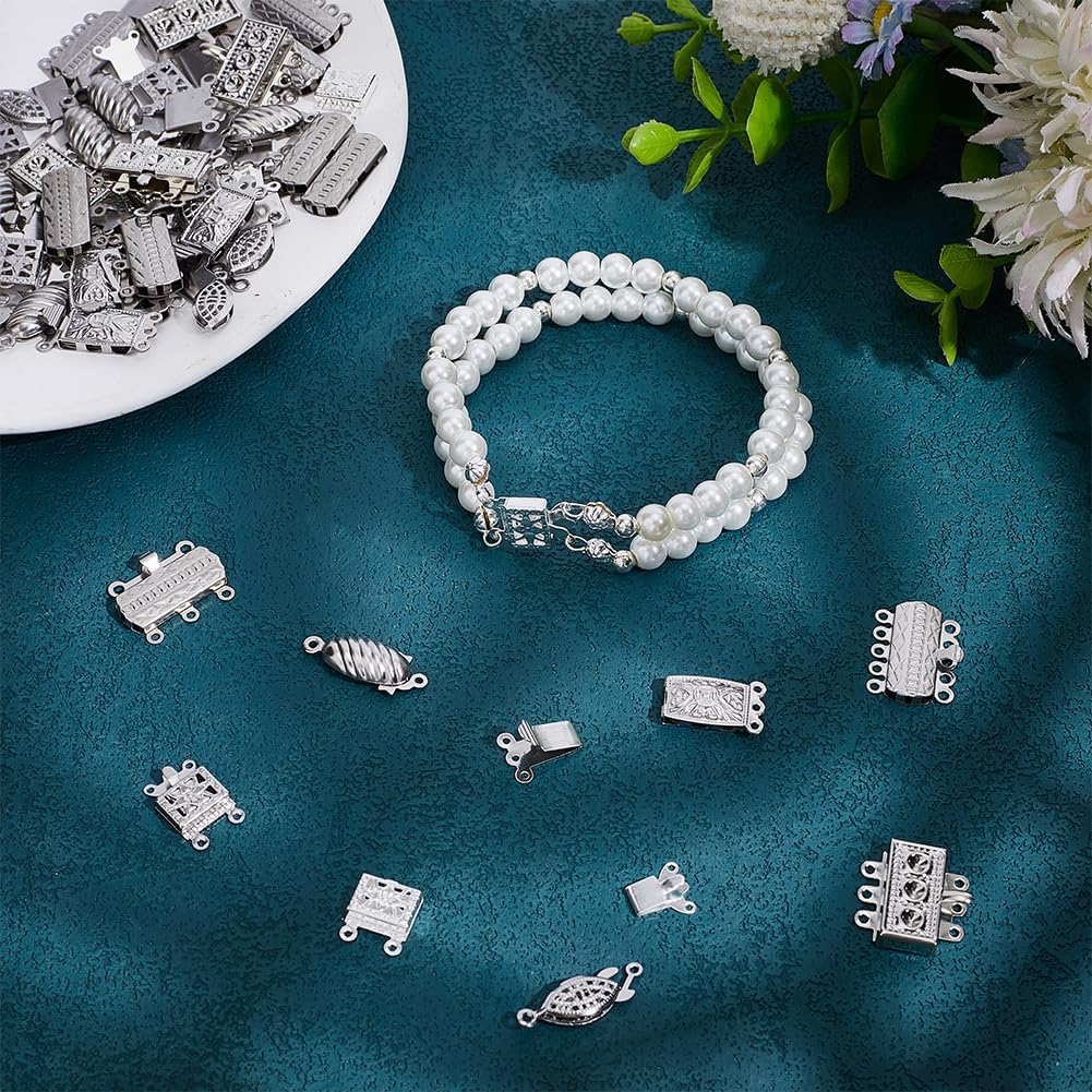 PH PandaHall 48 Sets 304 Stainless Steel Box Clasps 8 Styles Bracelet Connectors Multi-Strand Box Clasps for Layered Jewelry Making - Image 5