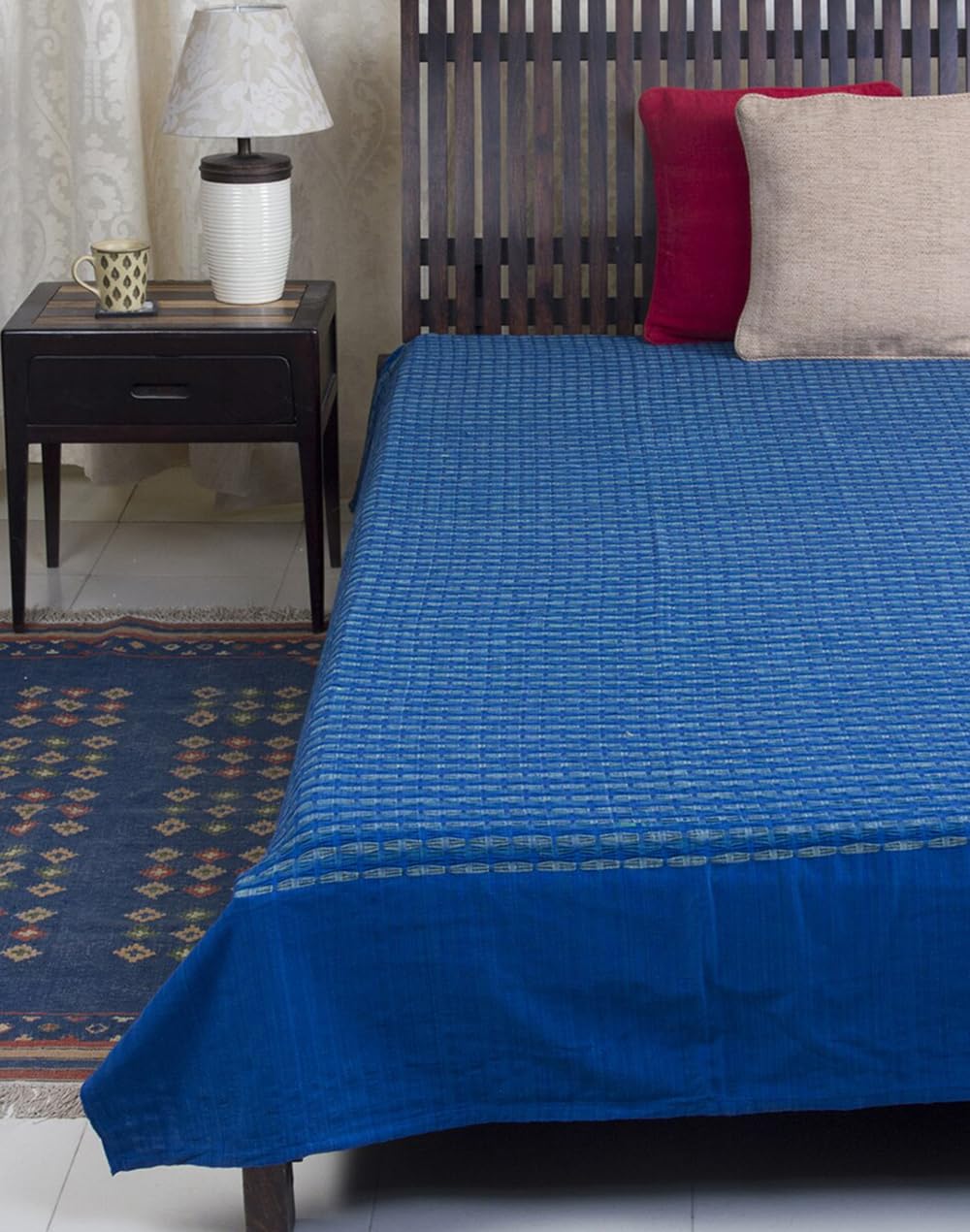Fabindia Indigo Deepali Cotton Woven Bed Cover Queen-image-18