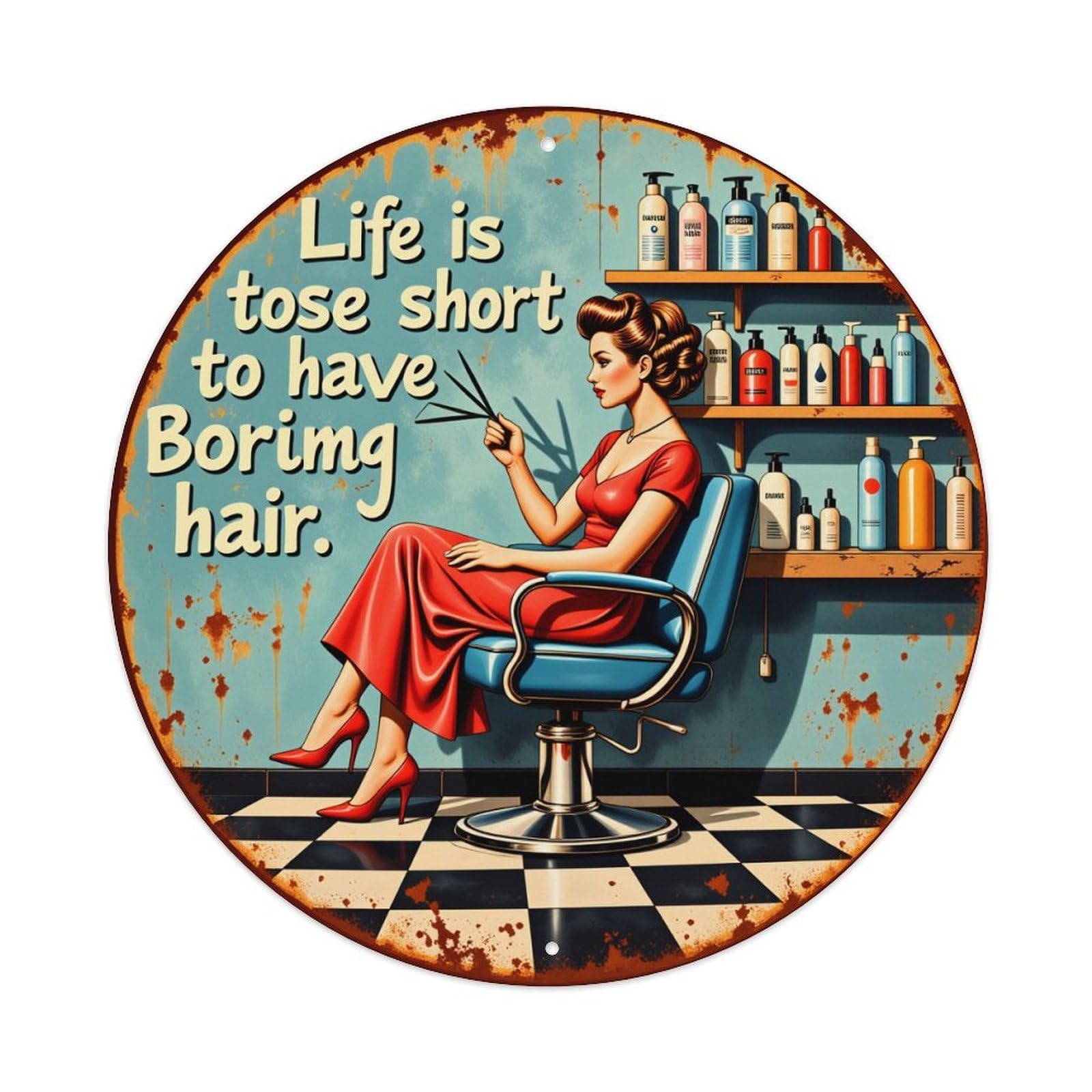 Retro Hair Salon Artwork Design Tin Sign Vintage Style Home Bar Garden Wall Plaque Decor Metal Poster 8x12 Inch