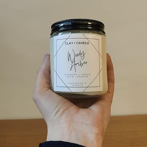 Miniatura 3 de Premium Scented Soy Candle - Woody Amber  Hand poured candle  8 Oz Glass Jar