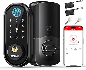 Smart Deadbolt - Fingerprint Bluetooth Keyless Entry Door Lock with Electronic Biometric Keypad Deadbolt for Front Door, App Control, Ekey Sharing and Auto Lock, Easy Installation for Home, Black