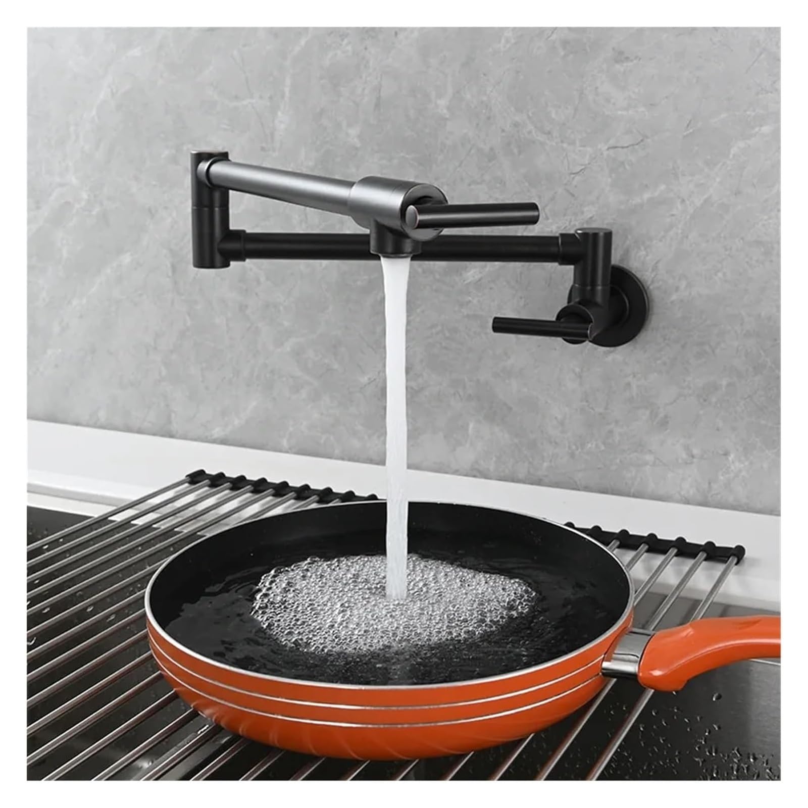 Rubinetto per Riempire Pentole A Parete, Rubinetto per Riempire Pentole A Parete, Rubinetto Girevole E Pieghevole per Fornelli da Cucina, Stazione del caffè（Brushed Nickel-G1/2）