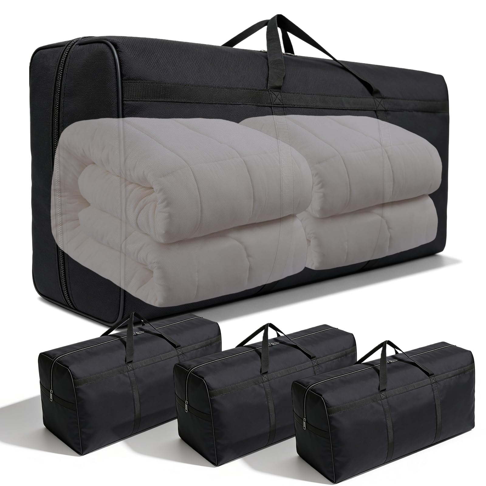 4 sacchetti da 210 l, grandi tasche per trasloco con cerniera e manici, borsa per il trasporto in tessuto Oxford per vestiti, copriletti, biancheria da letto, ideale per trasloco, campeggio e