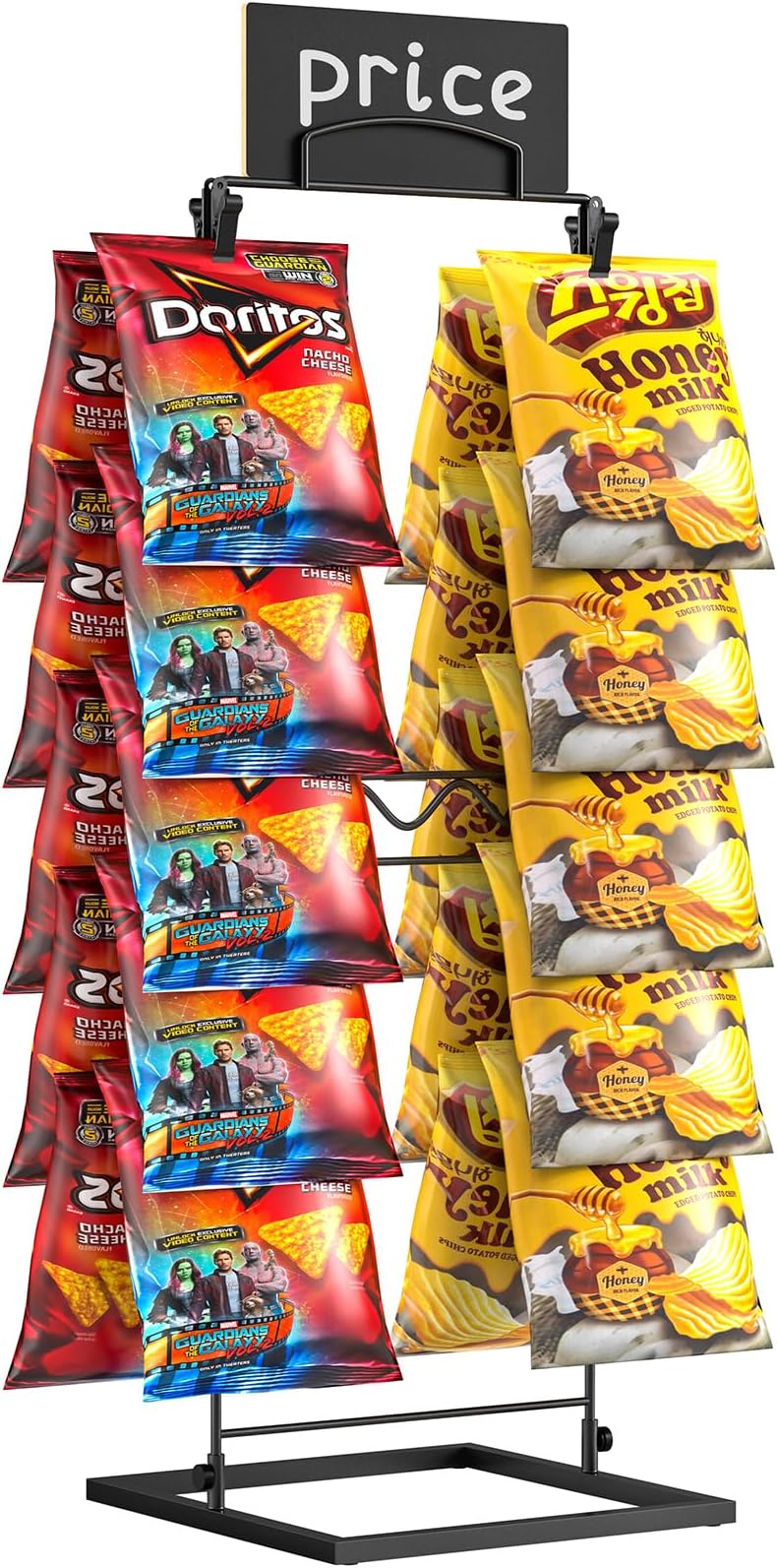 TJ.MOREE Chip Rack Display Stand, Chip Bag Holder for Party Display 2-Row 32 Clips Countertop Snack Hanger, Snack Retail Display Rack for Party, Concession