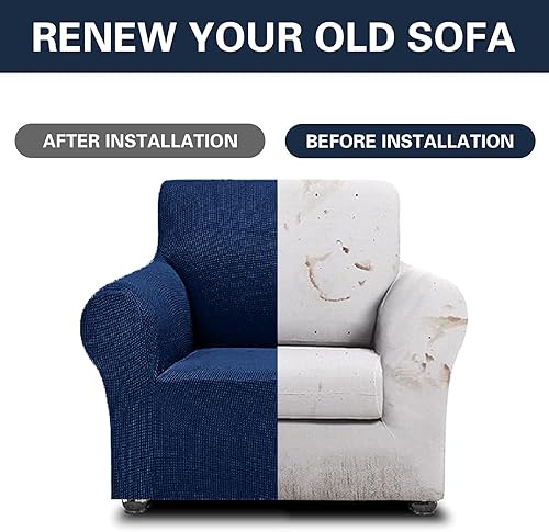 Vista 148 de Cupuamon Fundas elásticas para sofá de 3 cojines, funda protectora de muebles con parte inferior elástica de tela jacquard a cuadros pequeños