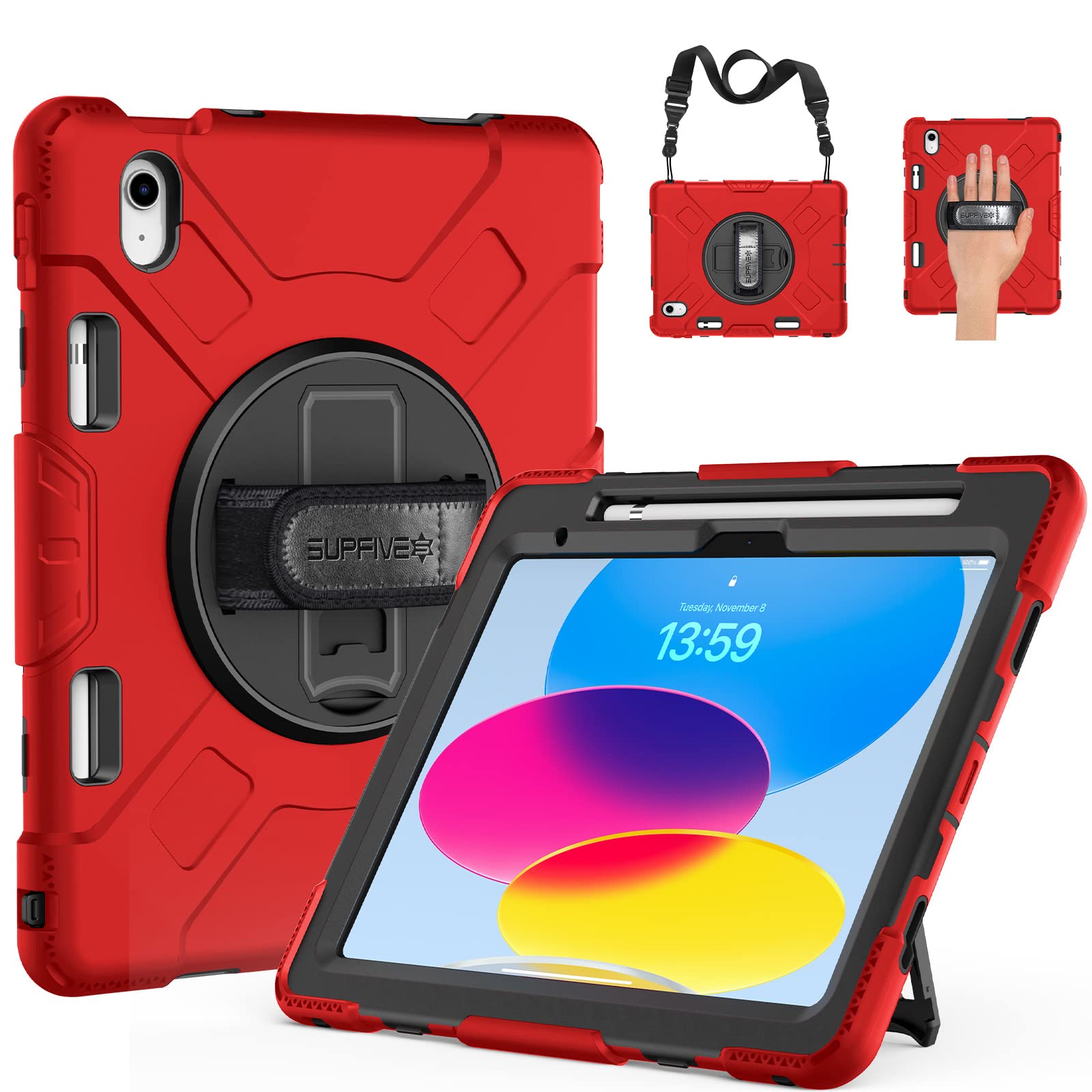 SUPFIVES 2022 iPad Pro 11 inch Case (4th Generation),Upgraded Military Grade Shockproof Silicone iPad Pro 11 4th/3rd/2nd Gen Cover Pencil Holder+ Handle+ Shoulder Strap+ Rotating Kickstand, Black — Amazon image 10