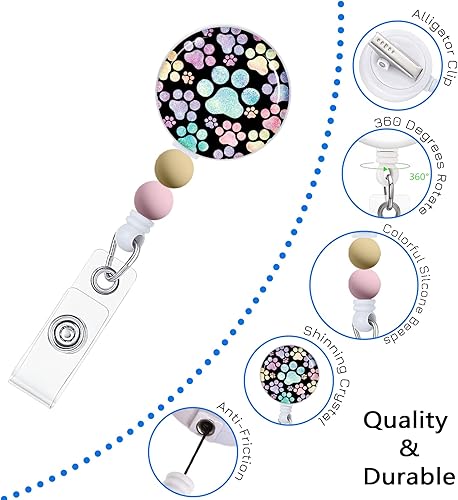 Vista 34 de Immaturus Carrete retráctil con cuentas, lindo y divertido soporte para tarjetas de identificación retráctiles, clips de insignia, llavero para Nave
