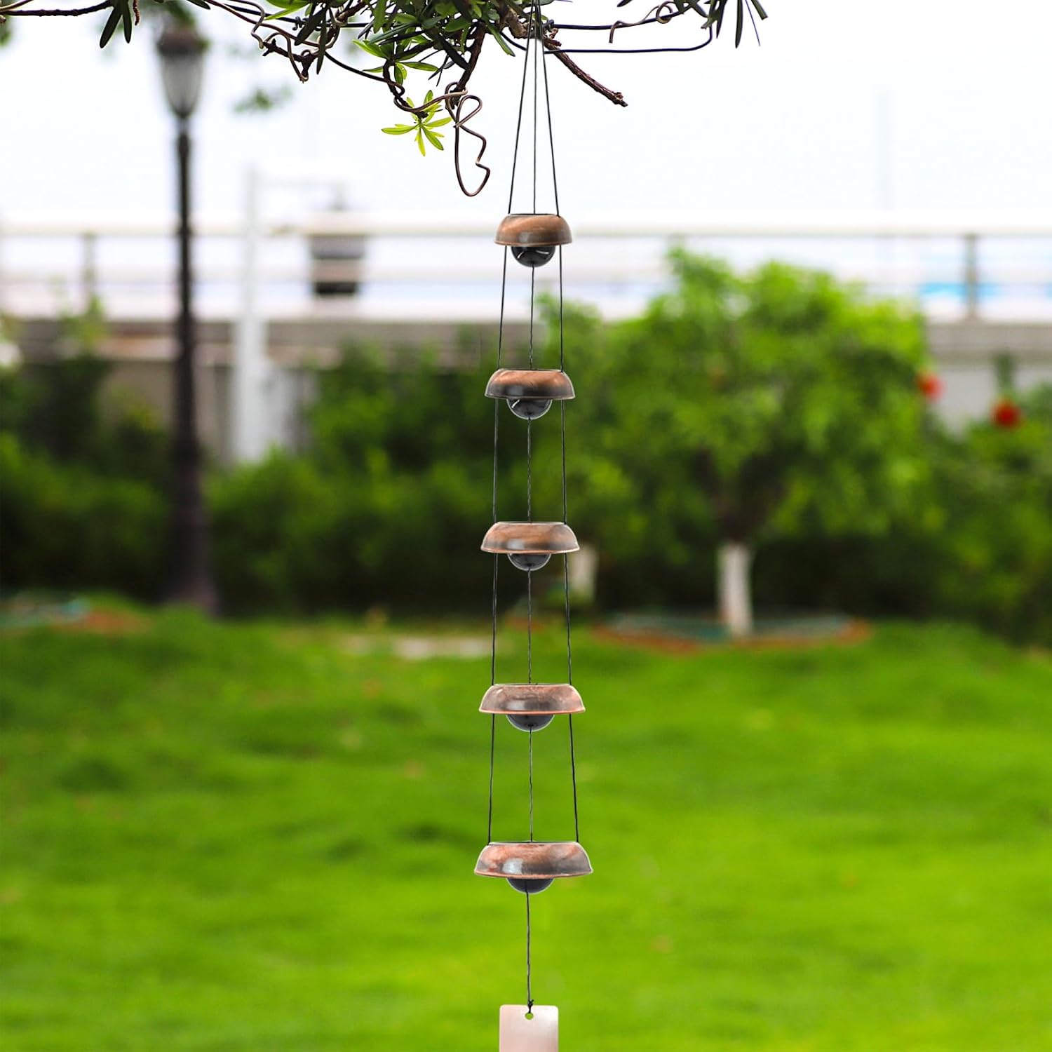 MrMrKura Copper Wind Chimes for Outside, Temple Wind Chimes with 5 Bells Feng Shui Wind Bell Pendent Memorial Windchimes for Home Garden Patio Backyard Decor (Bronze) - Image 5
