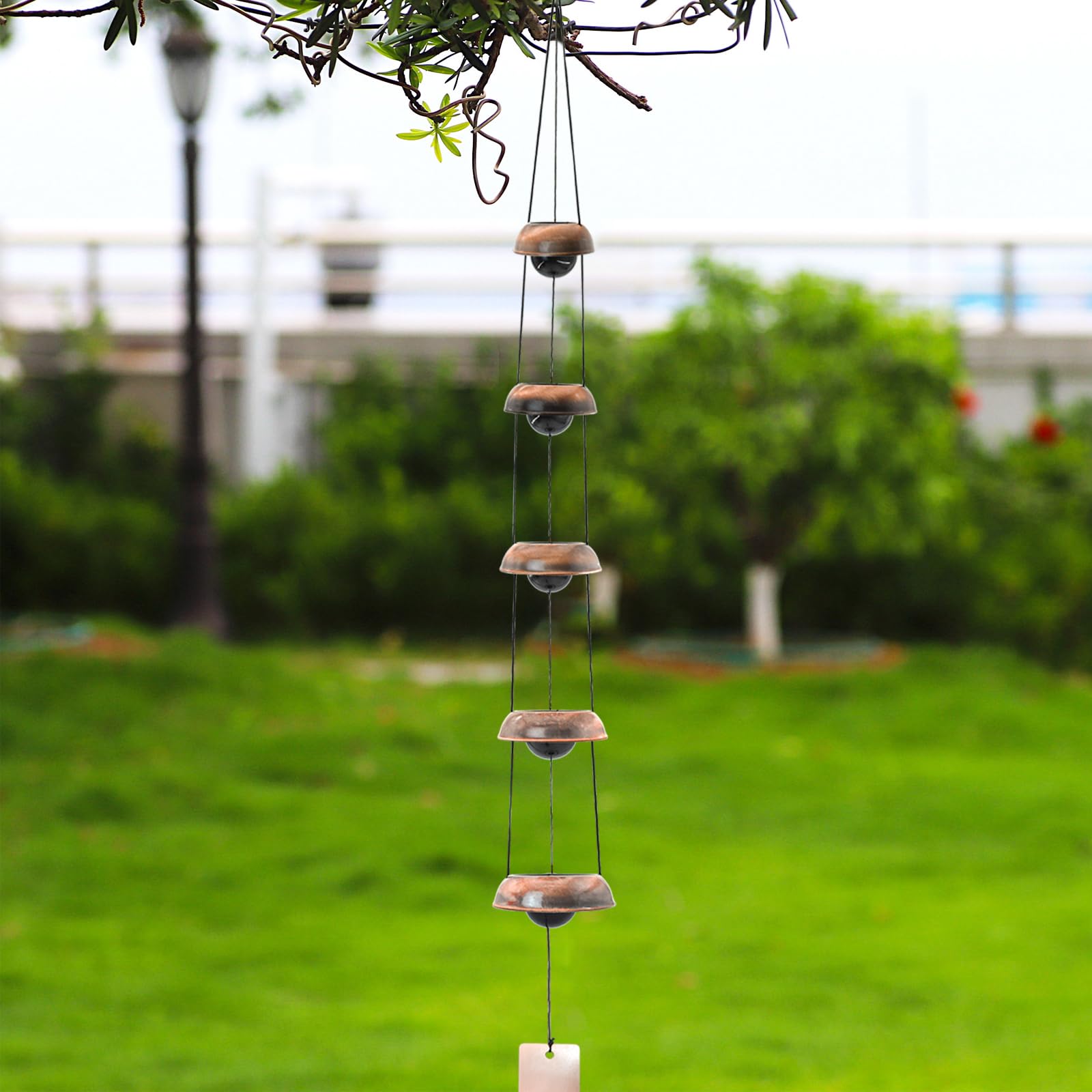 Campanelli a vento in rame per esterni, campane a vento con 5 campane Feng Shui, campanelle commemorative per casa, giardino, patio, cortile, decorazione (bronzo)